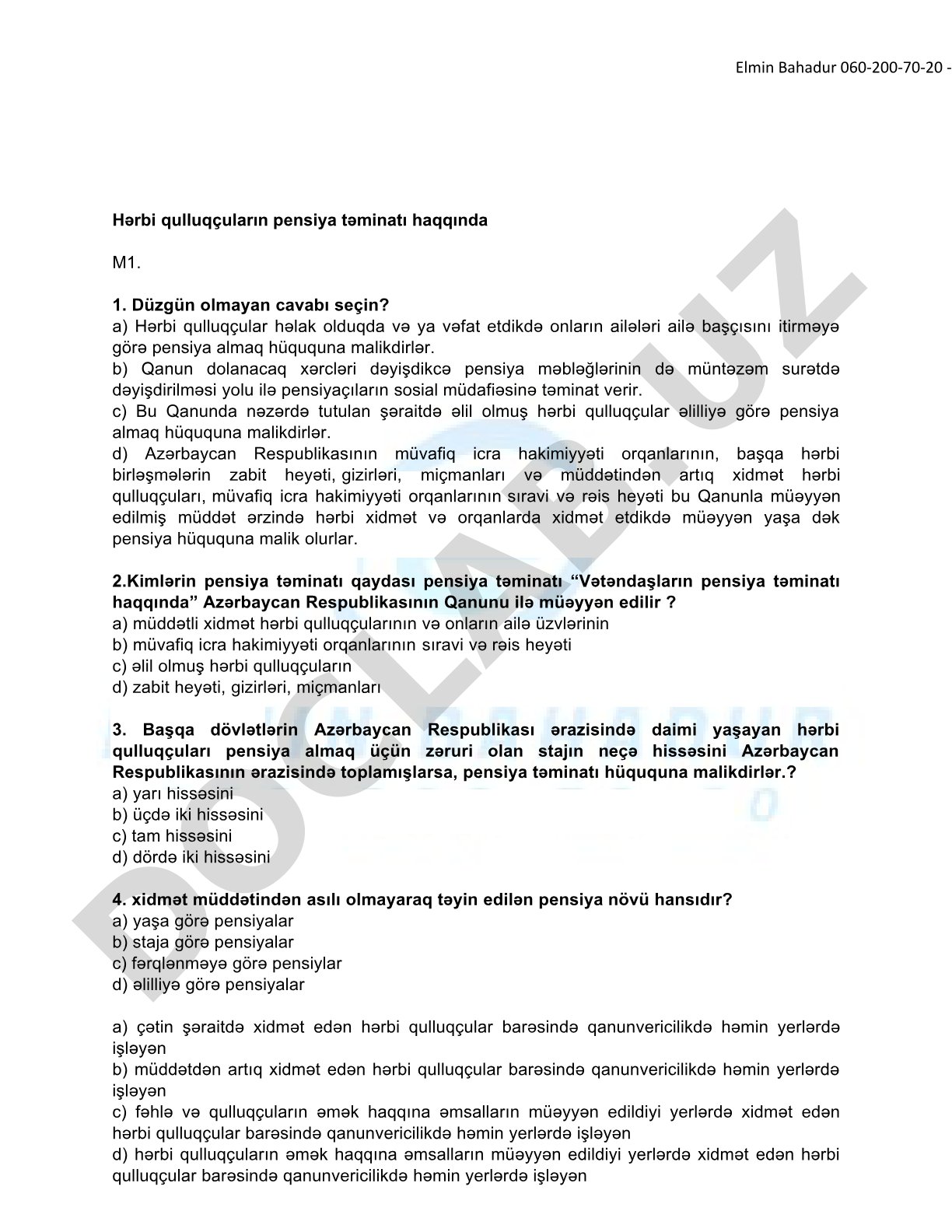 Hərbi qulluqçuların pensiya təminatı