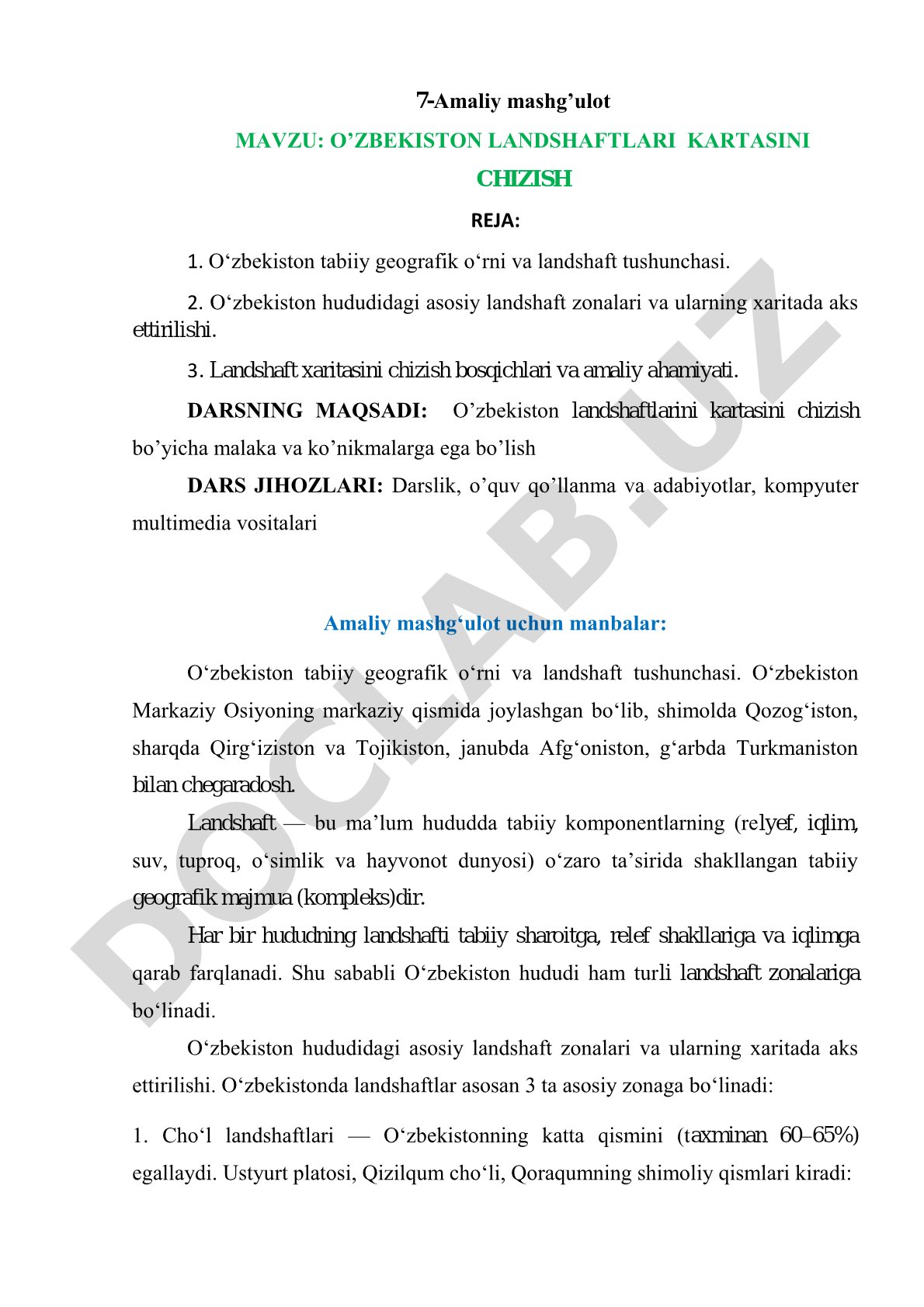 O'zbekiston landshaftlari kartasini chizish