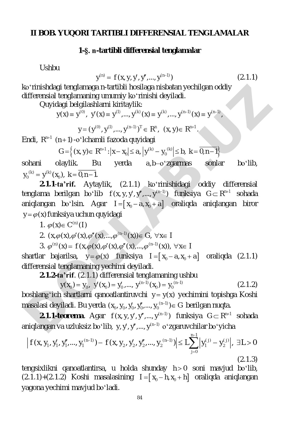 Yuqori tartibli oddiy differensial tenglamalar