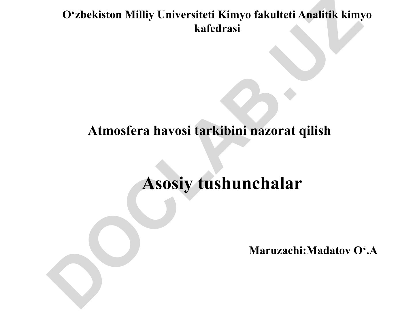 Atmosfera havosi tarkibini nazorat qilish asosiy tushunchalari