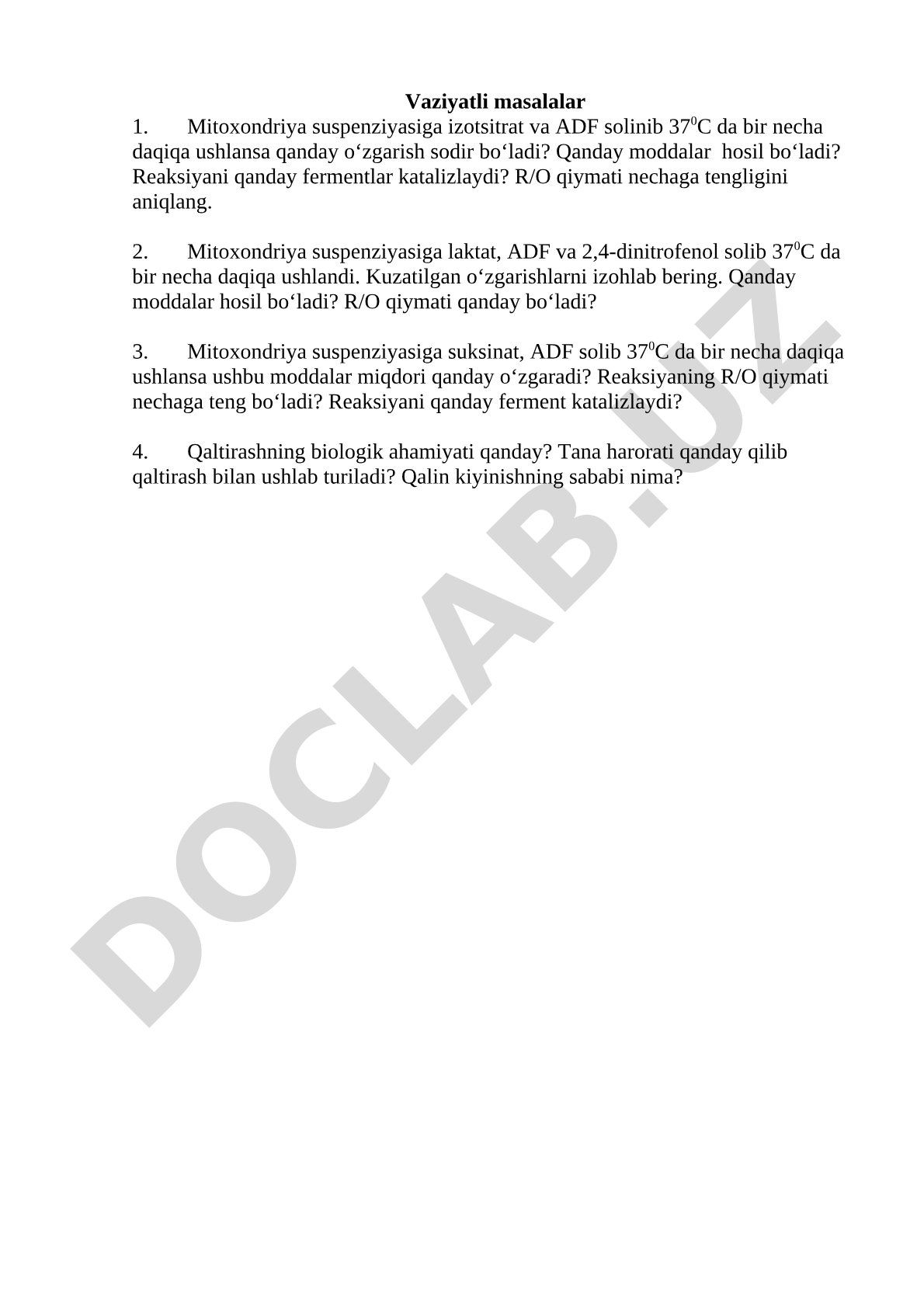 Mitoxondriya suspenziyasidagi biokimyoviy reaksiyalar