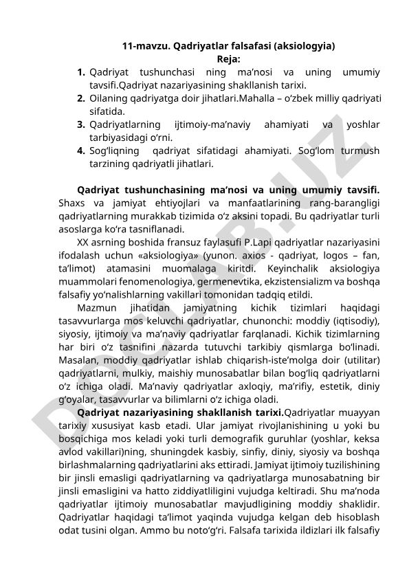 Qadriyatlar falsafasi (aksiologiya) va uning ijtimoiy-ma'naviy ahamiyati