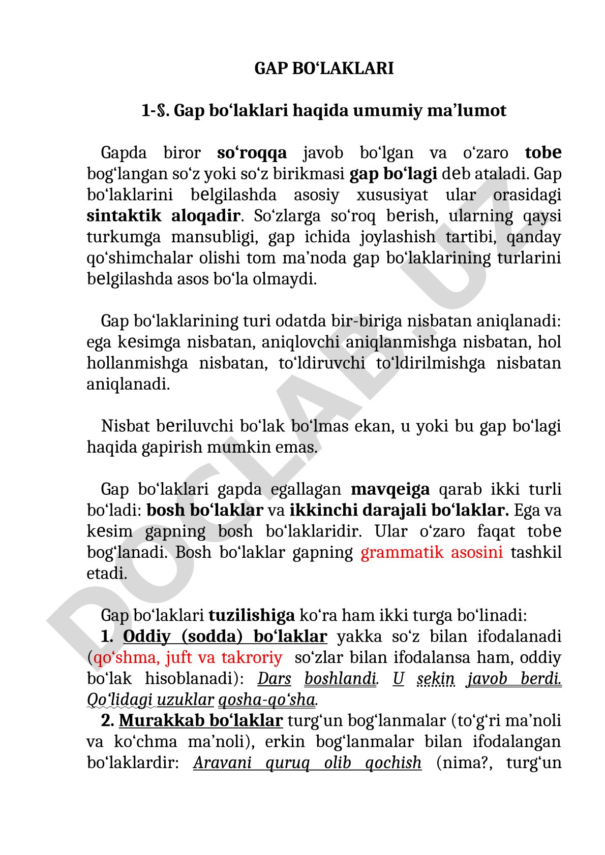 Gap bo‘laklari haqida umumiy ma’lumot