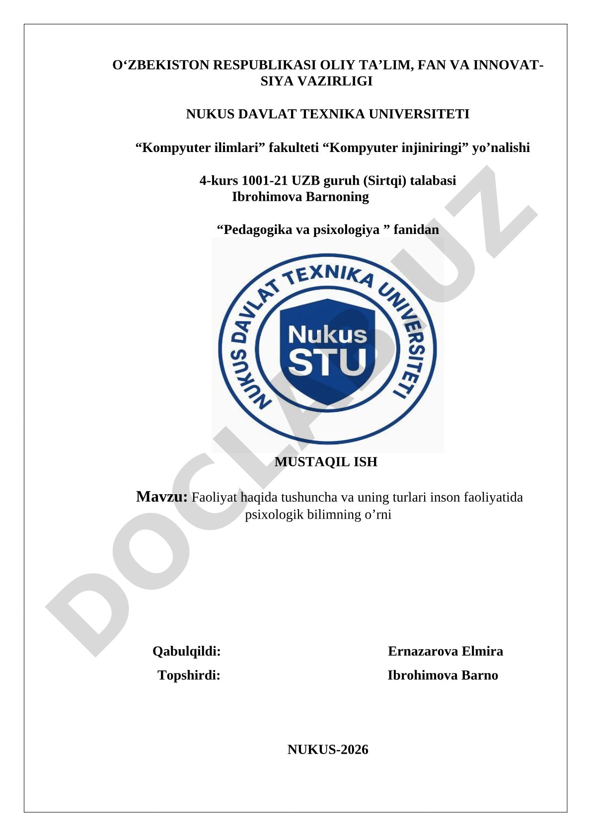 Faoliyat haqida tushuncha va uning turlari inson faoliyatida psixologik bilimning o’rni