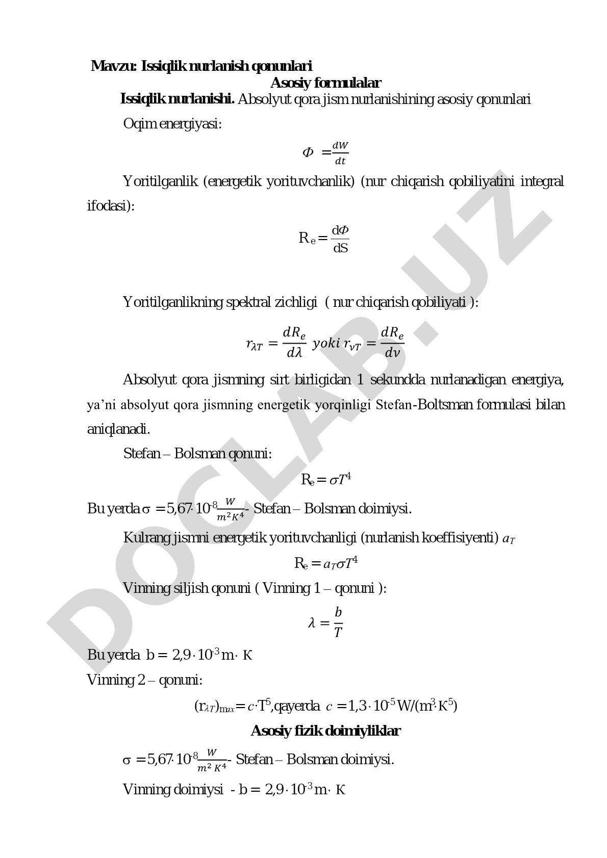 Issiqlik nurlanish qonunlari