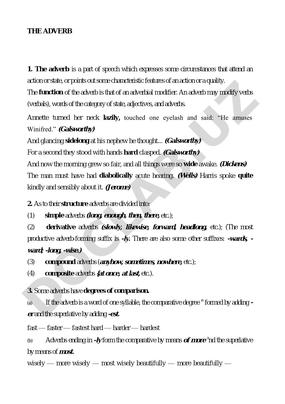 Detailed grammar explanation of adverbs: functions, structure types, and comparison