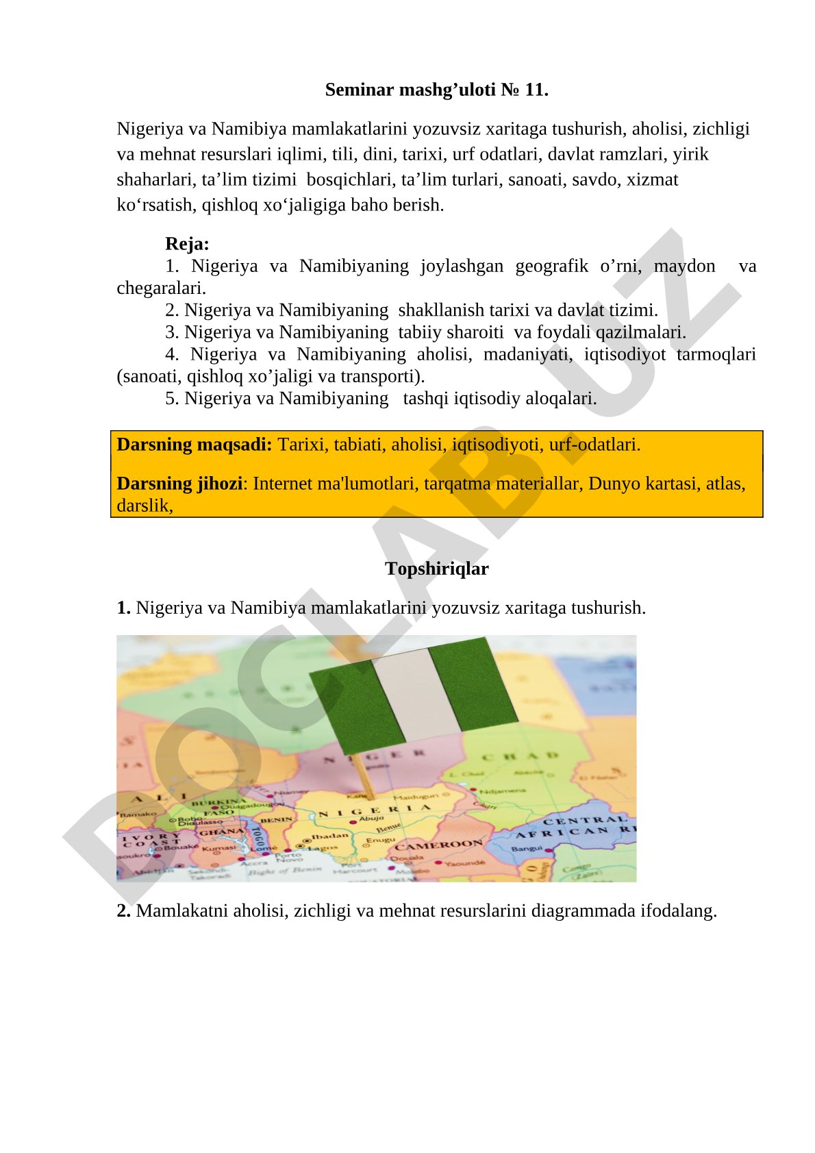 Nigeriya va Namibiya: geografik va iqtisodiy tavsif
