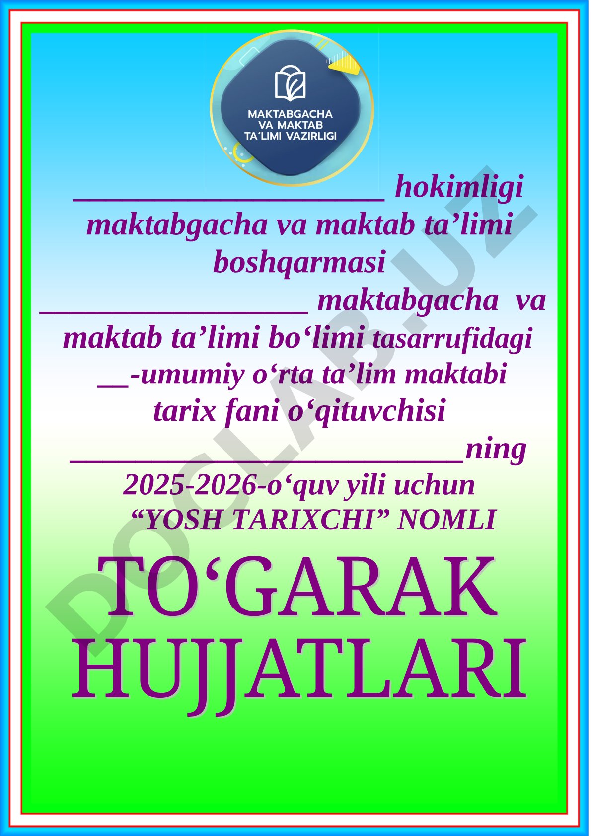 Yosh tarixchi to‘garagi a’zolari va mashg‘ulotlar jadvali