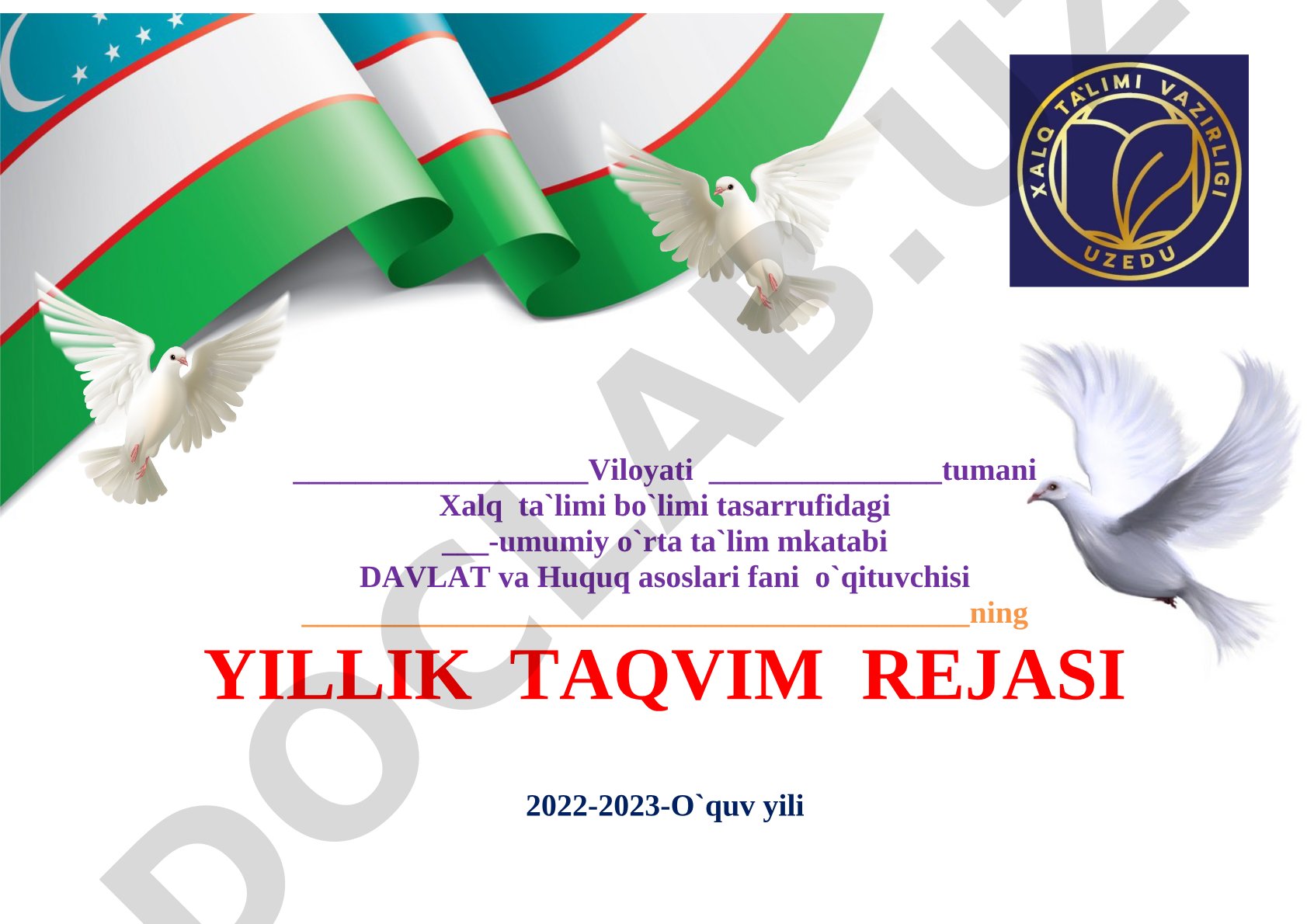 8-sinf Davlat va huquq asoslari yillik taqvim rejasi