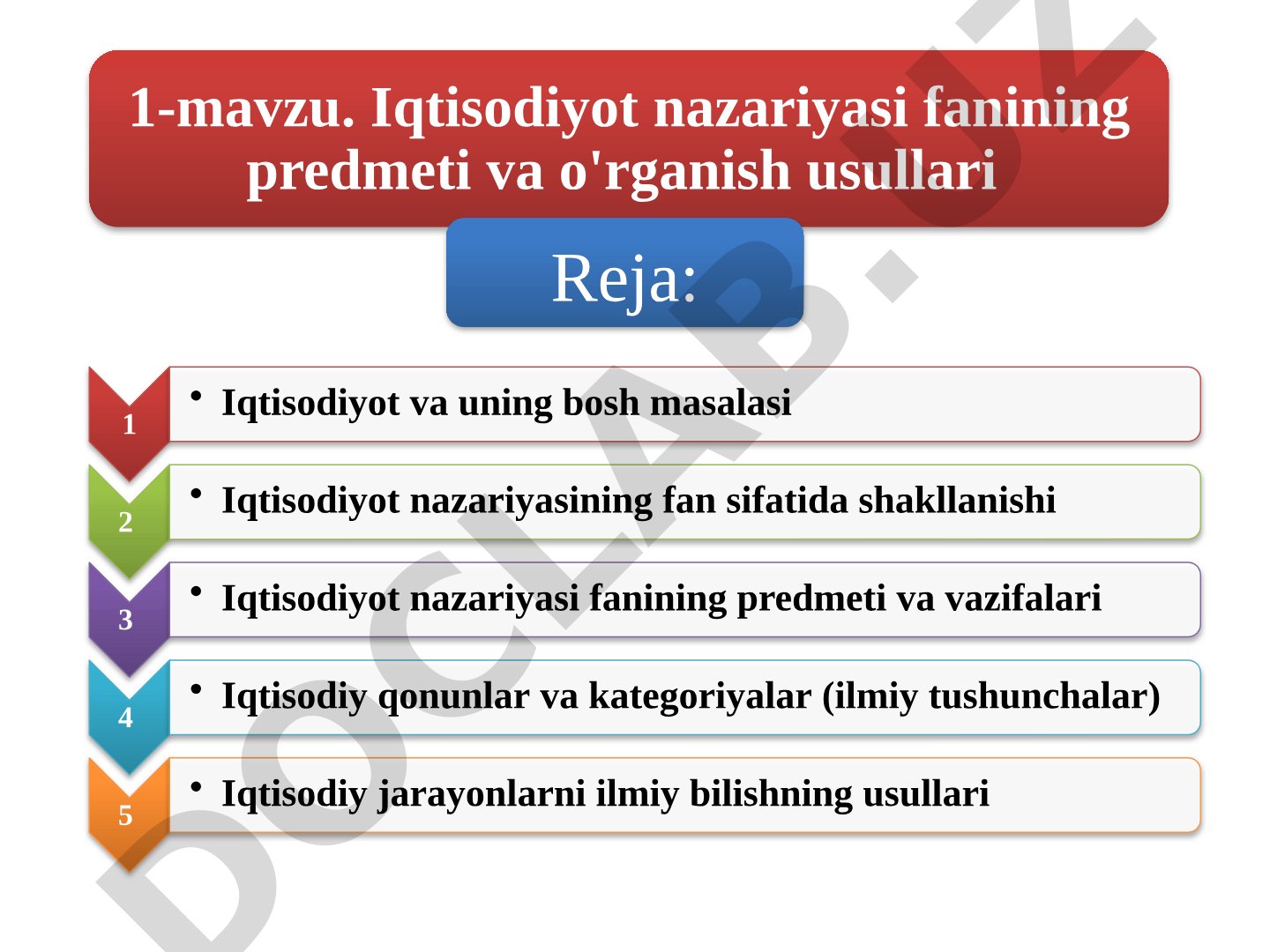 Iqtisodiyot nazariyasi fanining predmeti va o'rganish usullari