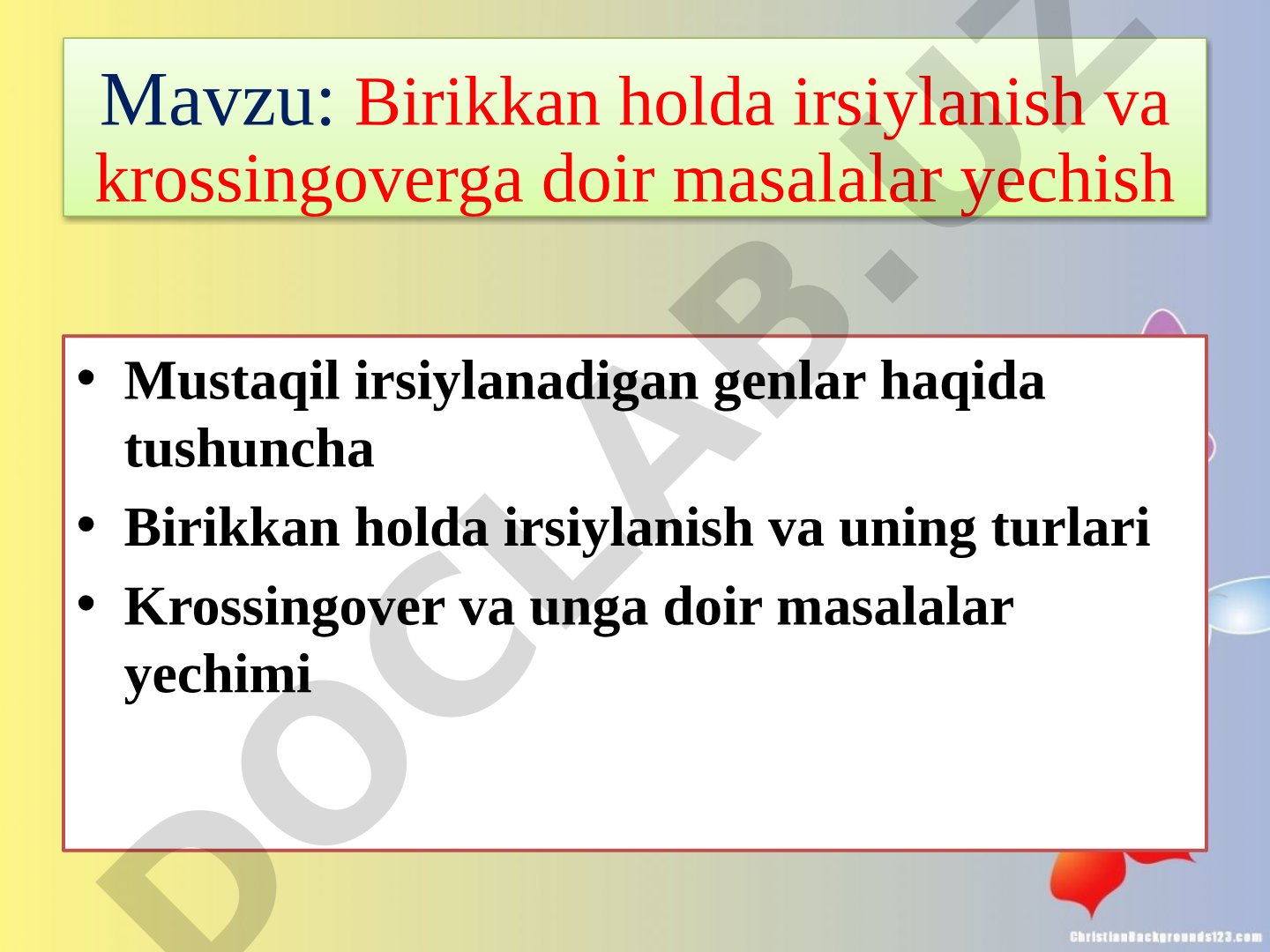 Birikkan holda irsiylanish va krossingoverga doir masalalar yechish