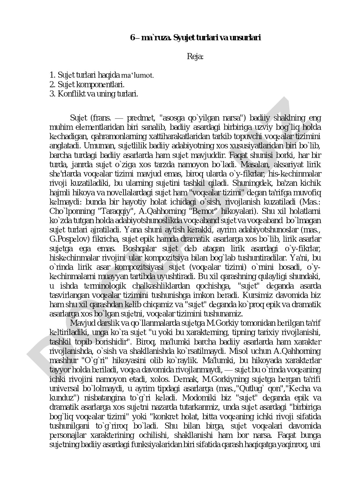 Syujet turlari va unsurlari