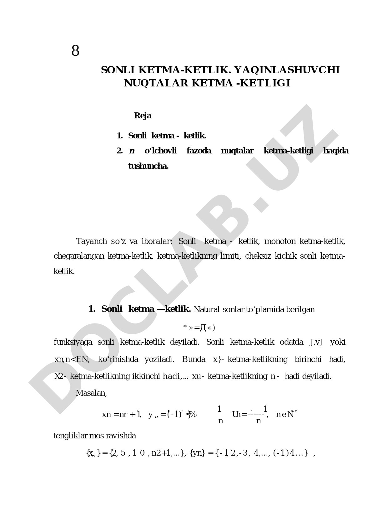 16 Sonli ketma-ketlik. Yaqinlashuvchi nuqtalar ketma-ketligi
