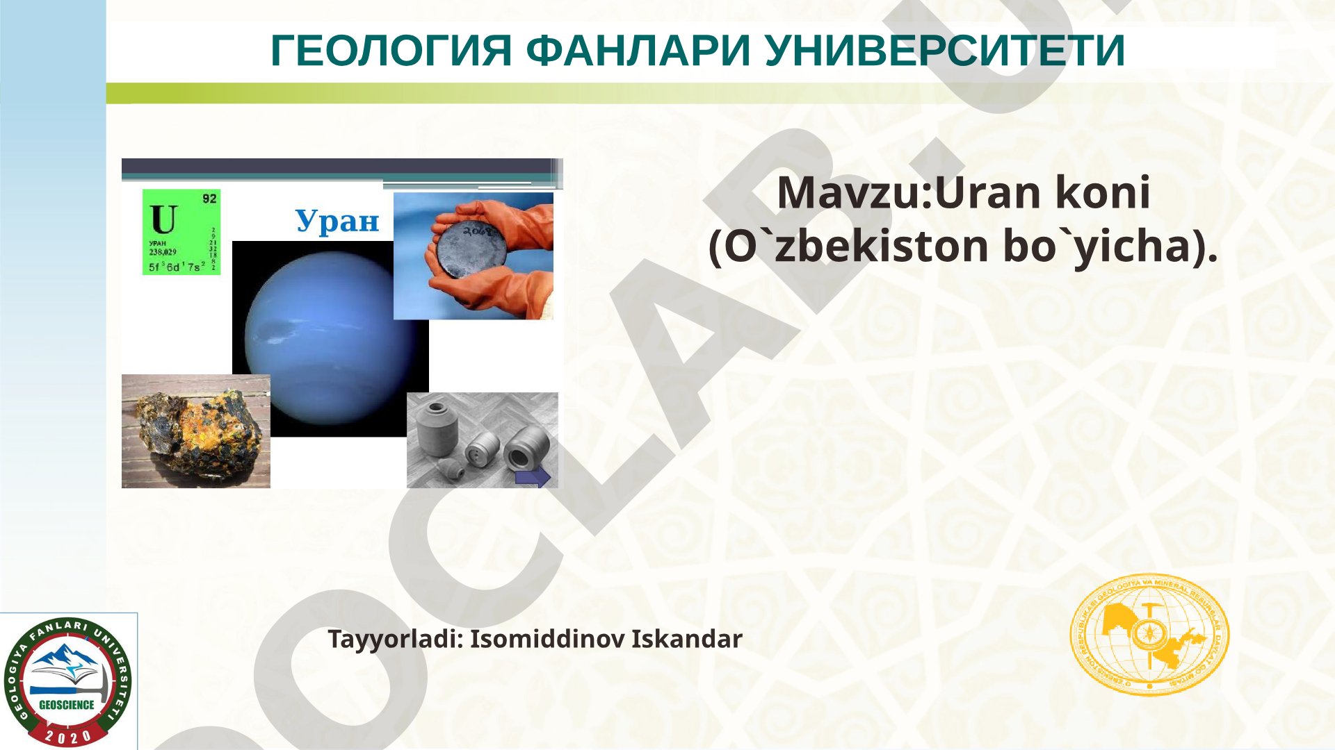 Uran koni (O`zbekiston bo`yicha)
