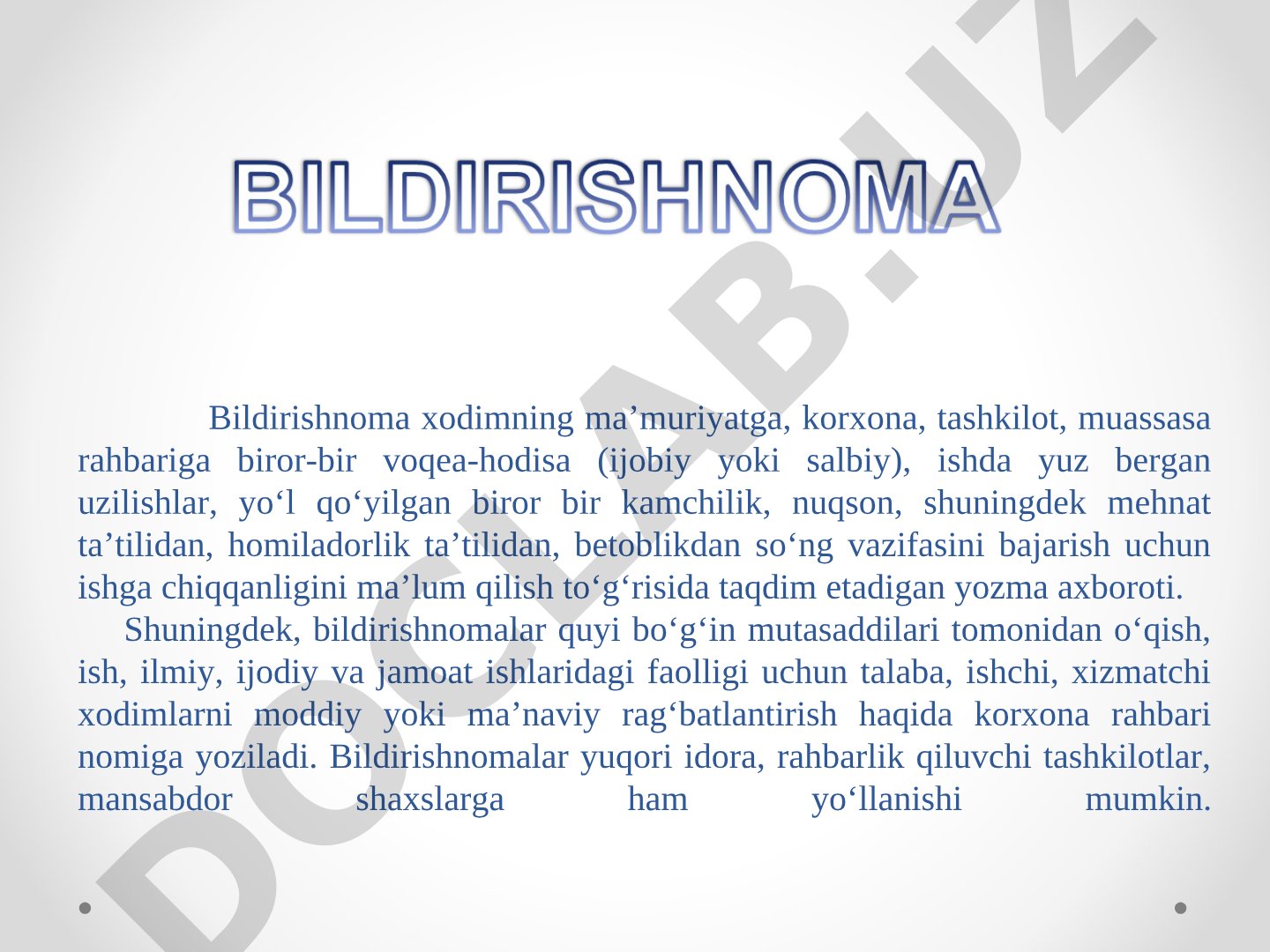 Bildirishnoma va uning turlari