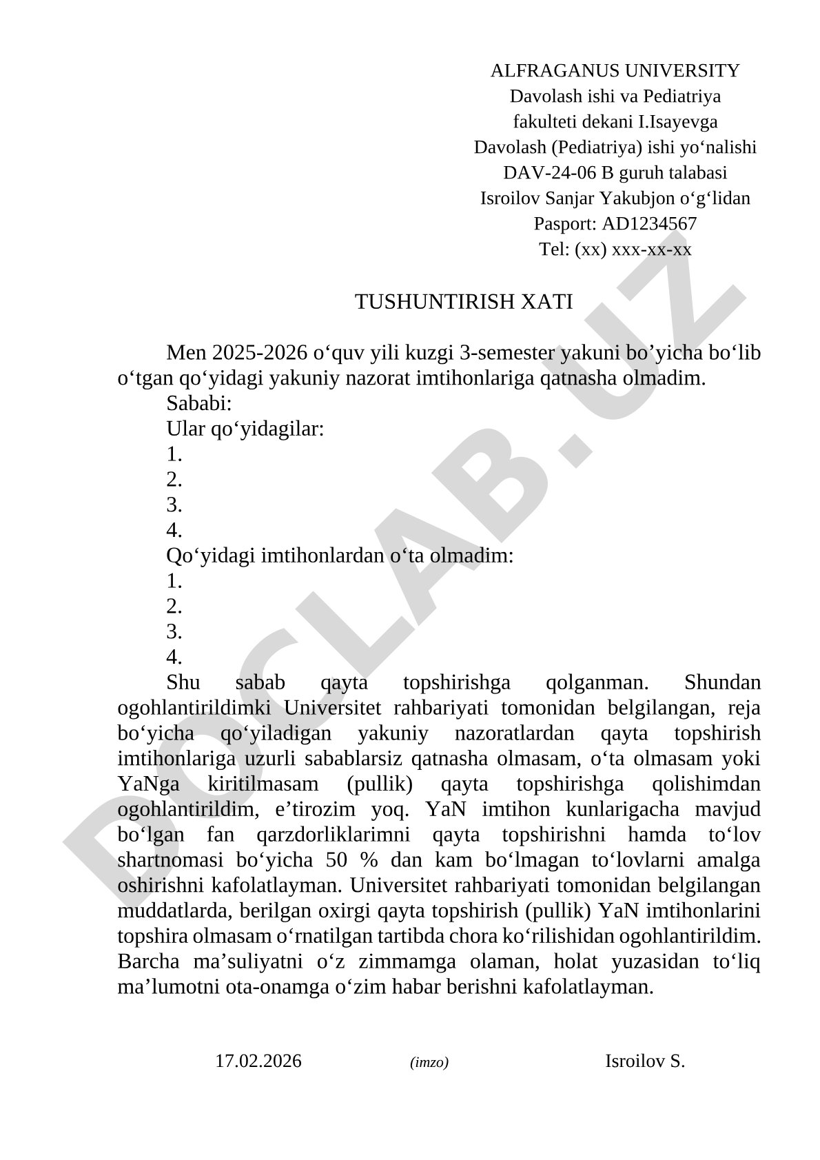 Tushuntirish xati