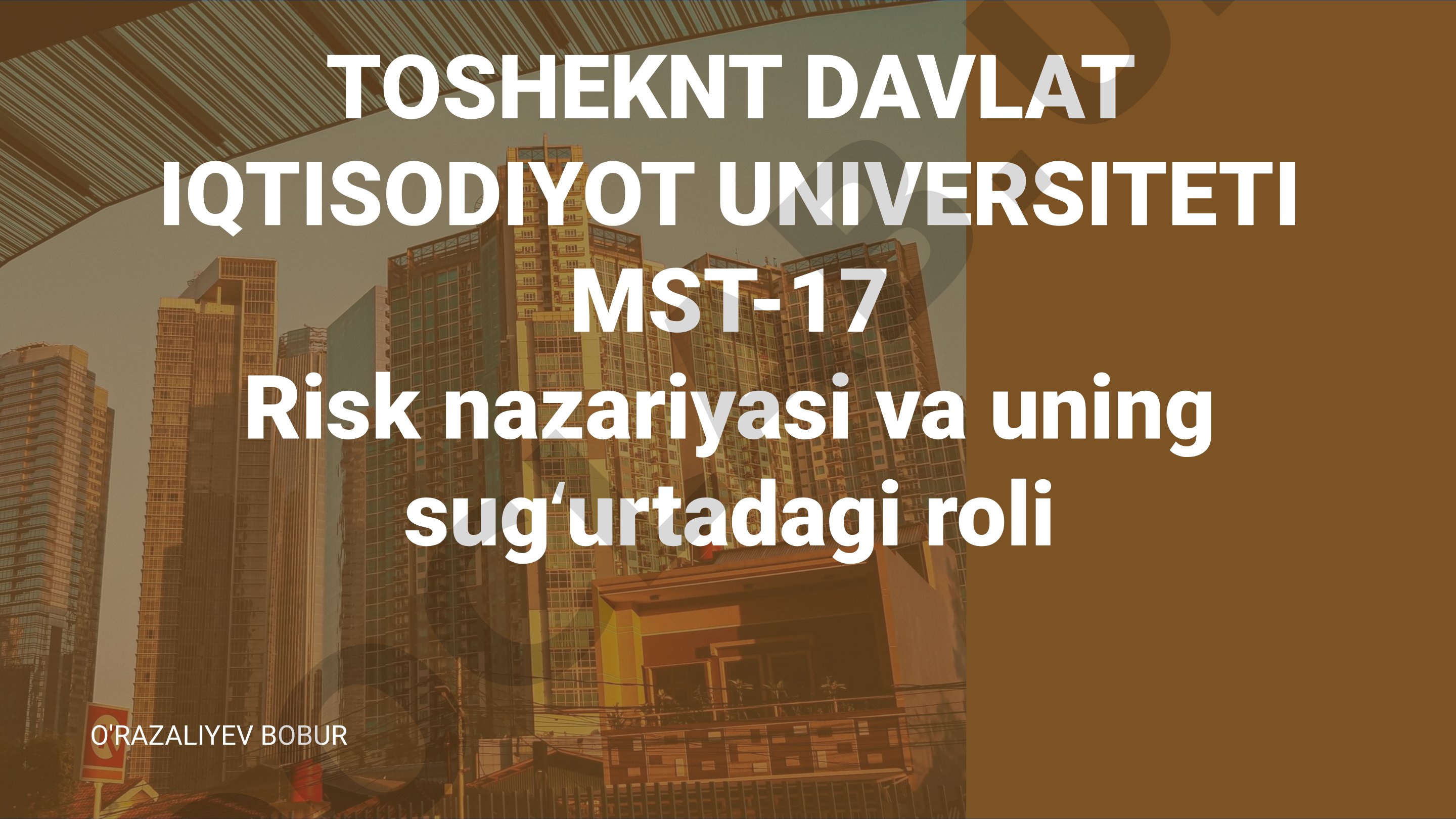 Risk nazariyasi va uning sug'urtadagi roli