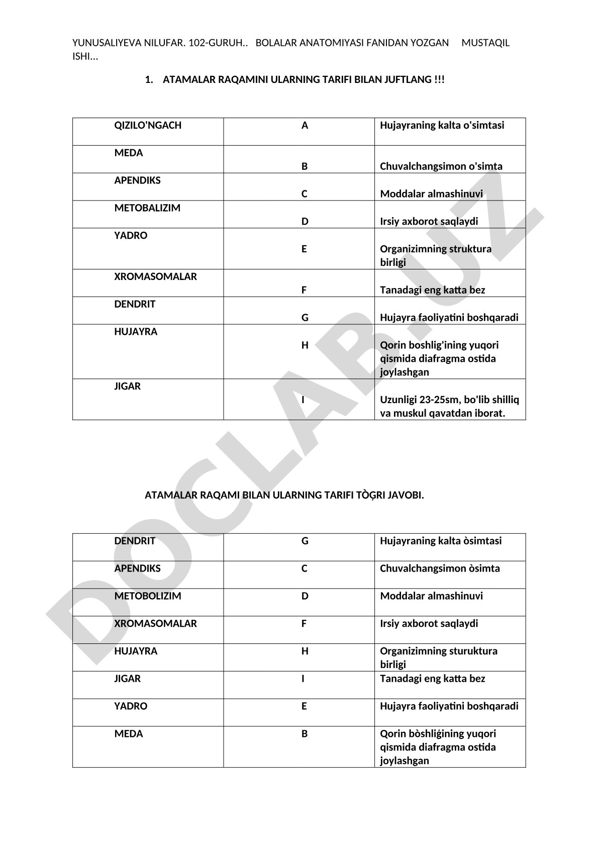 Biologiya test: atamalar va kasalliklarni moslashtirish