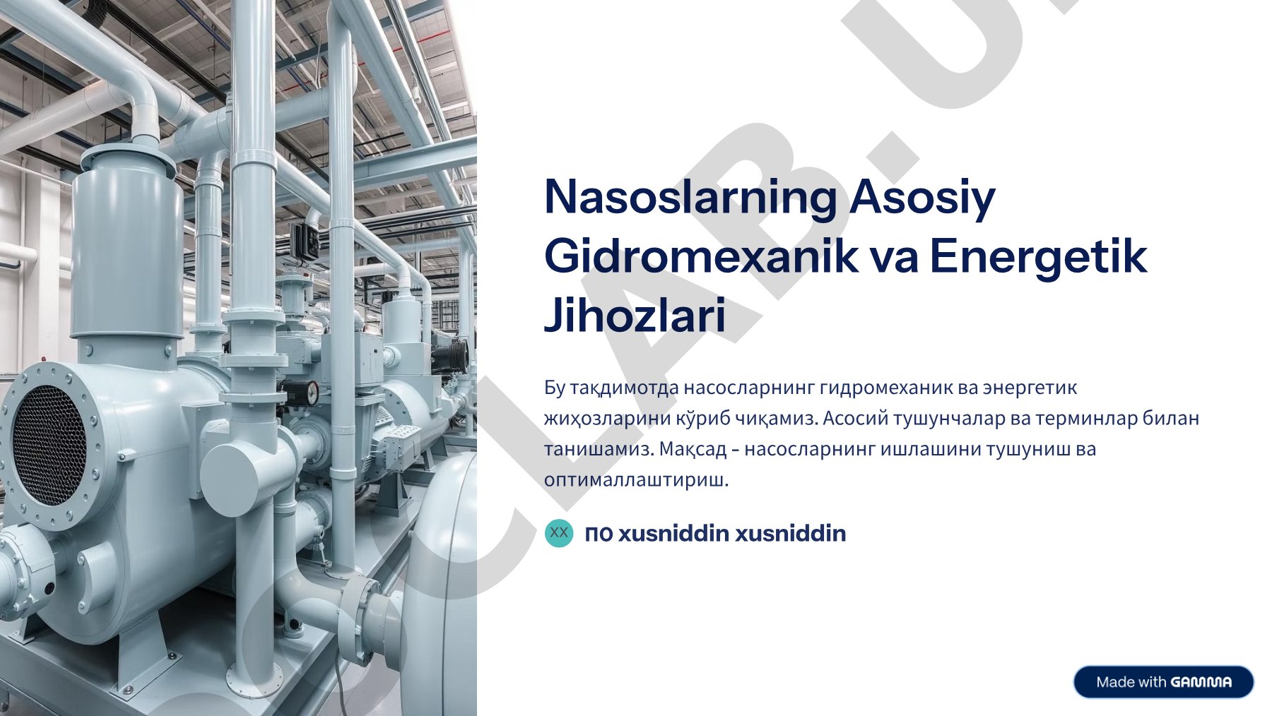 Nasoslarning Gidromexanik va Energetik Jihozlari