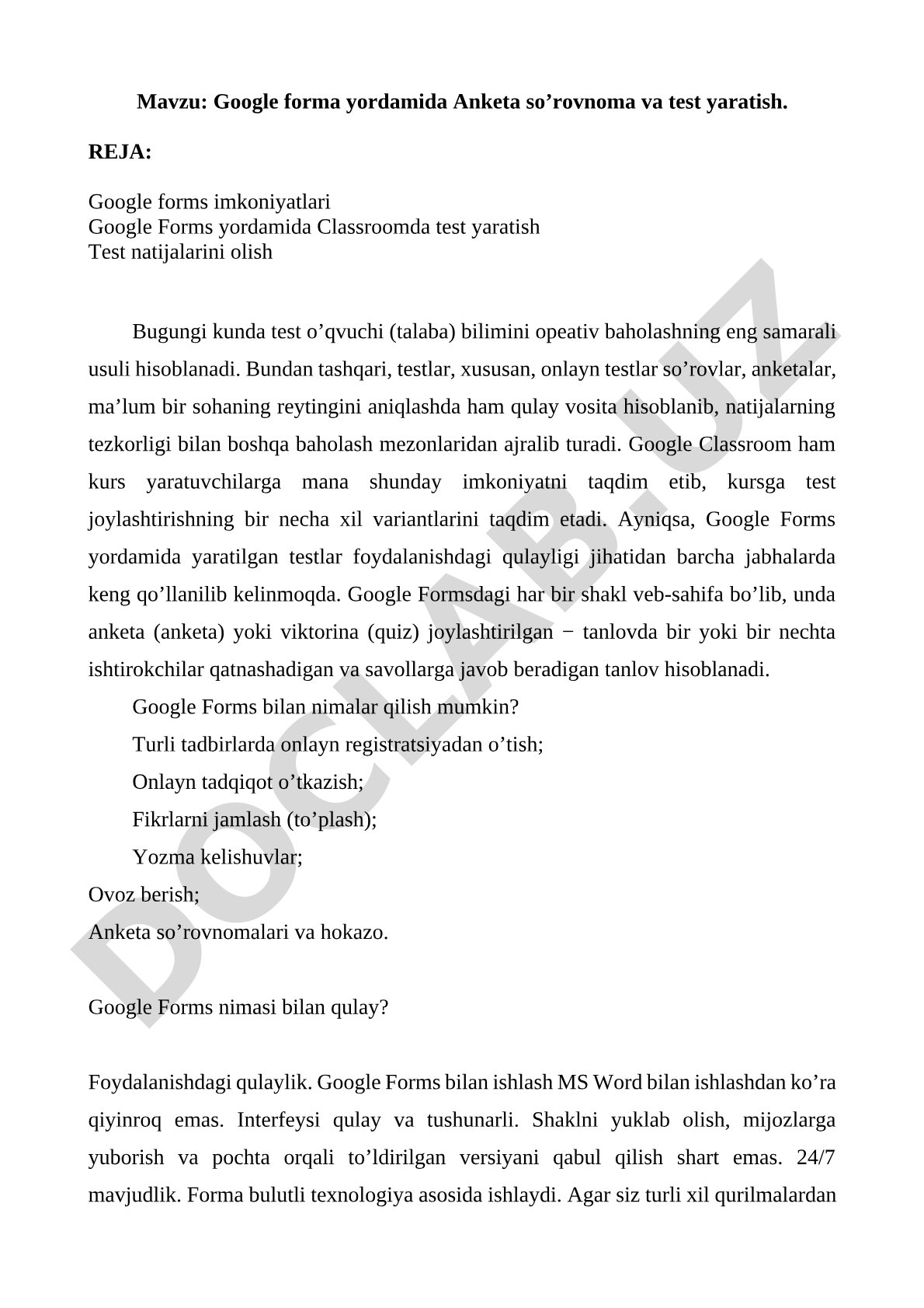 Google forma yordamida Anketa so’rovnoma va test yaratish