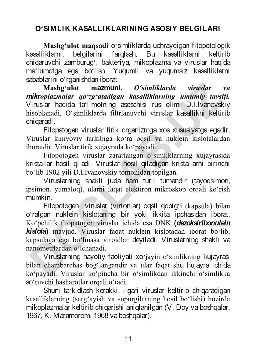 O'simlik kasalliklarining asosiy belgilari va fitopatogen viruslar