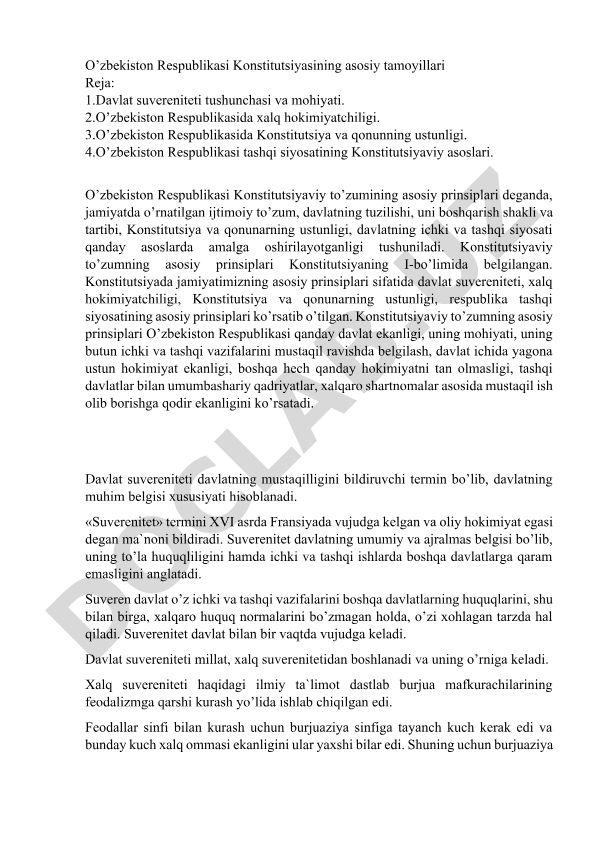 O'zbekiston Respublikasi Konstitutsiyasining asosiy tamoyillari