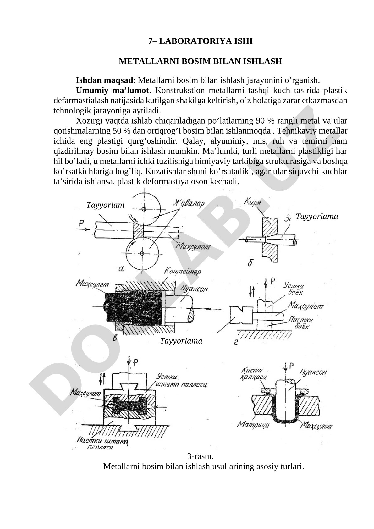 Metallarni bosim bilan ishlash
