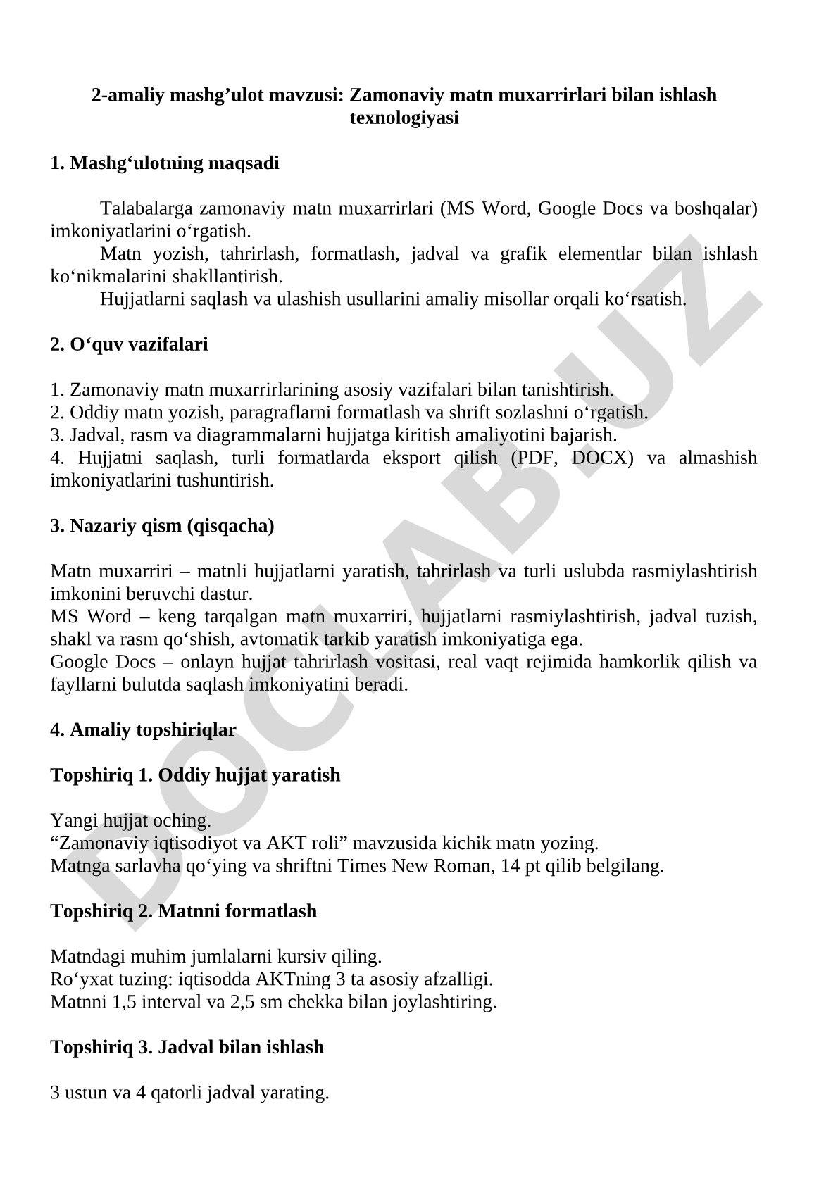 Zamonaviy matn muxarrirlari bilan ishlash texnologiyasi