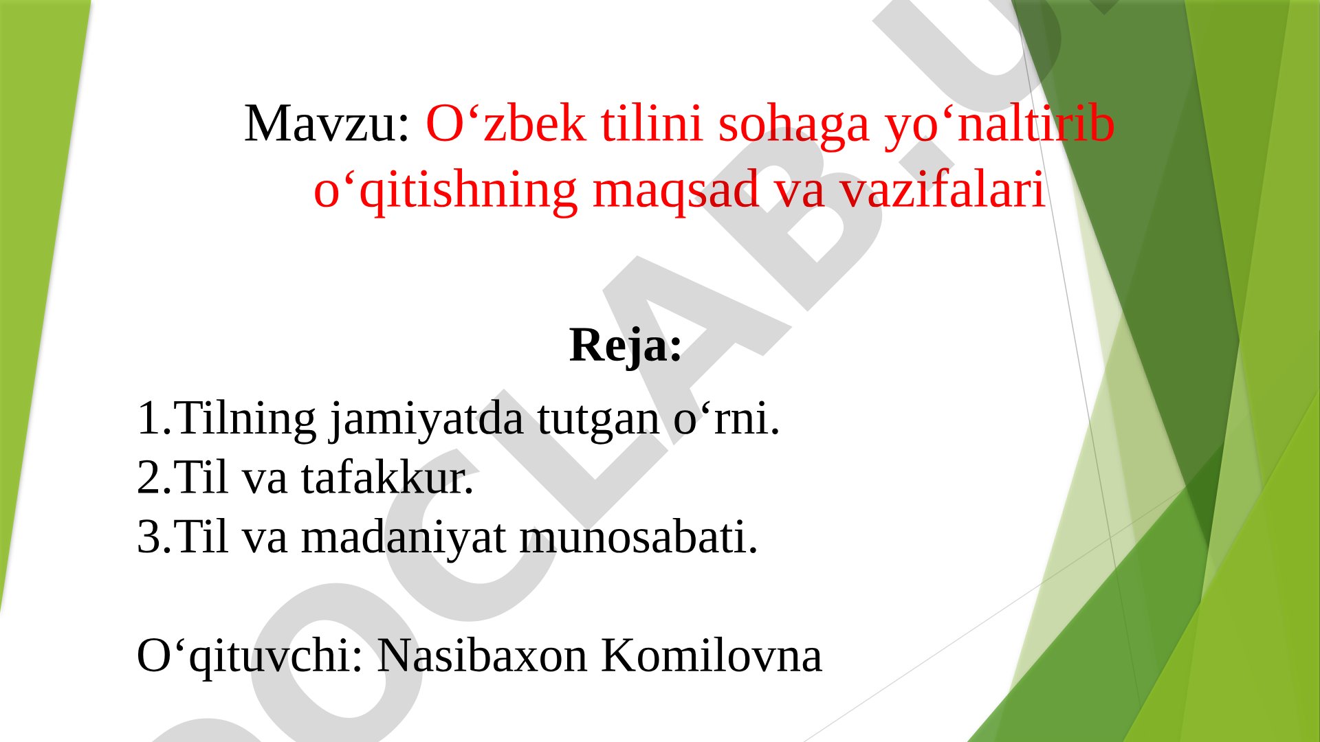 O‘zbek tilini sohaga yo‘naltirib o‘qitishning maqsad va vazifalari