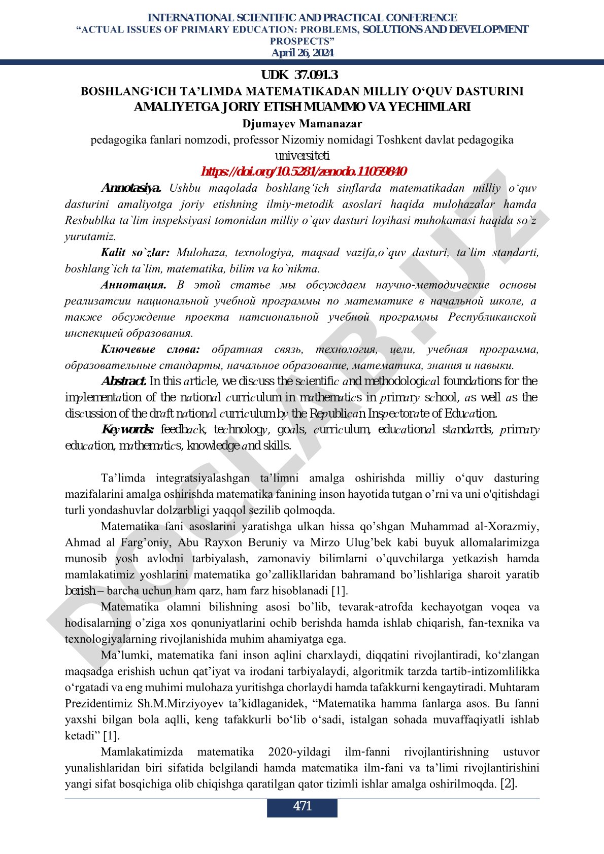 BOSHLANG‘ICH TA’LIMDA MATEMATIKADAN MILLIY О‘QUV DASTURINI AMALIYETGA JORIY ETISH MUAMMO VA YECHIMLARI
