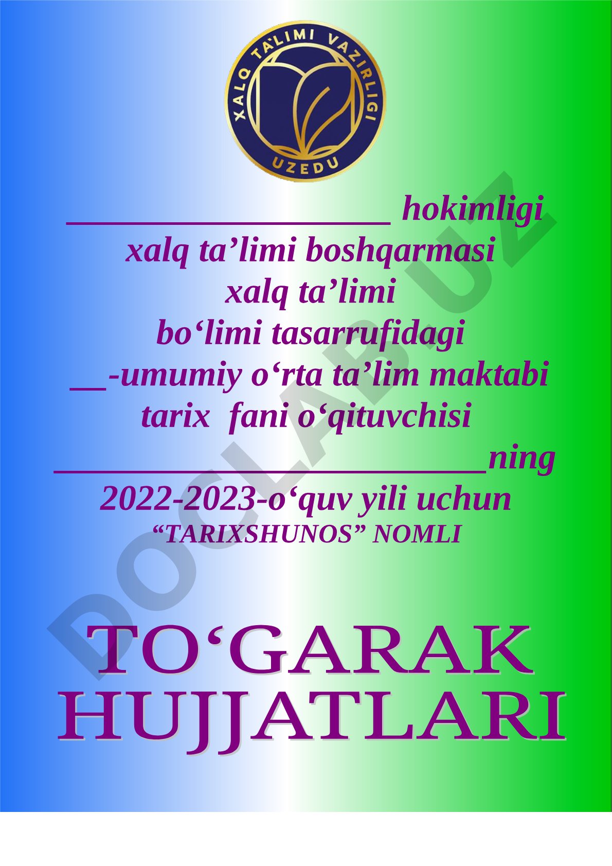 Tarixshunos to‘garagining ish rejasi va a’zolar jadvali