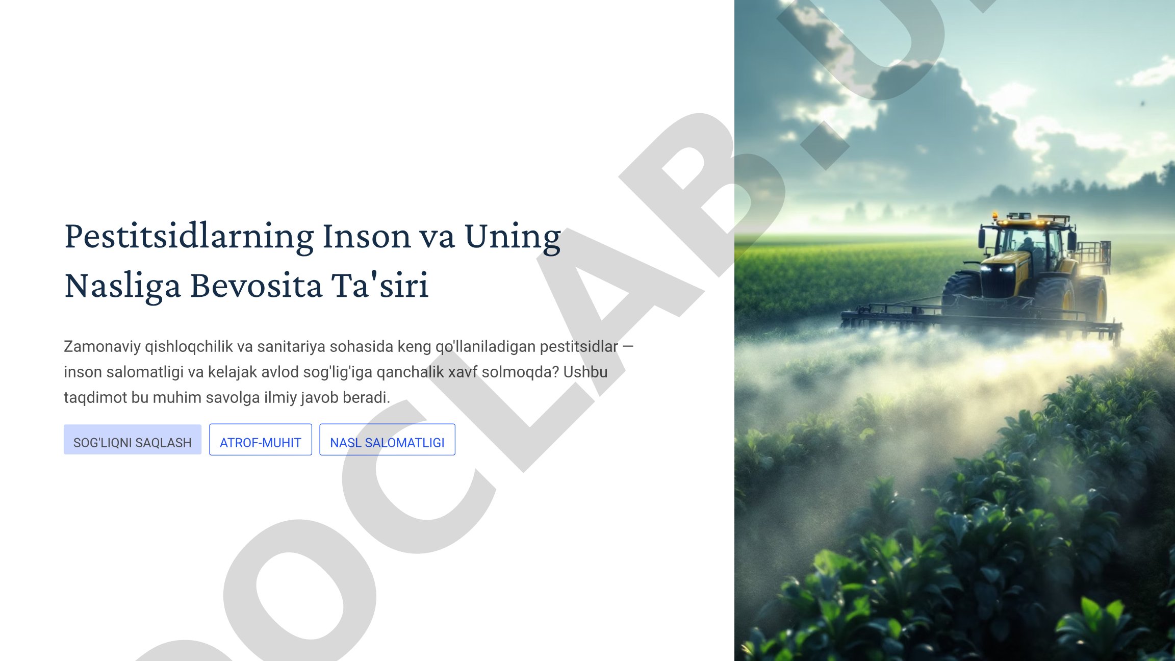 Pestitsidlarning Inson va Uning Nasliga Bevosita Ta'siri