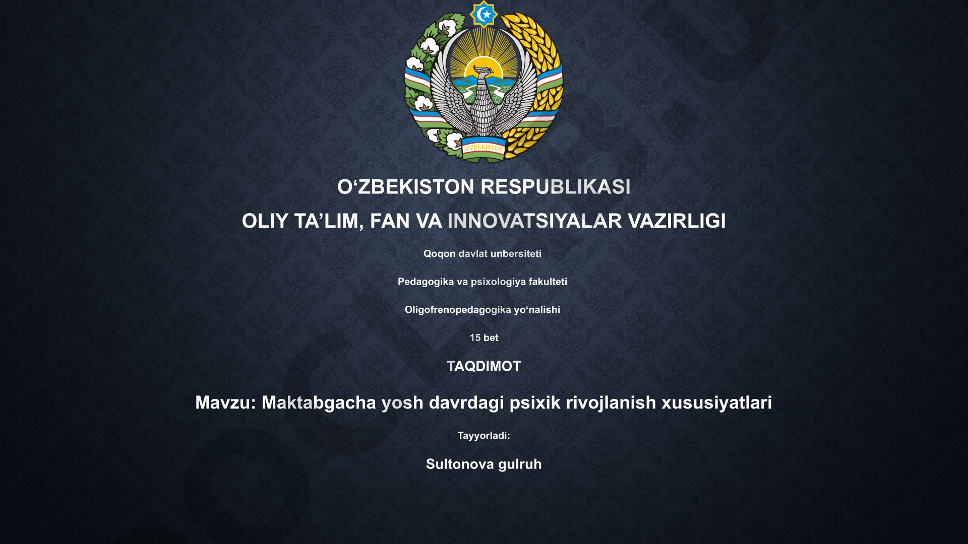 Maktabgacha yosh davrdagi psixik rivojlanish xususiyatlari