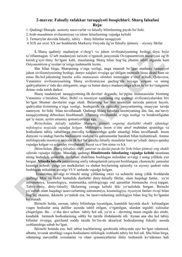 Falsafiy tafakkur taraqqiyoti bosqichlari: Sharq falsafasi