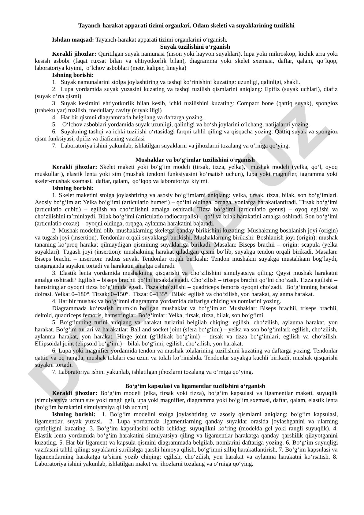 Tayanch-harakat apparati tizimi organlari. Odam skeleti va suyaklarining tuzilishi