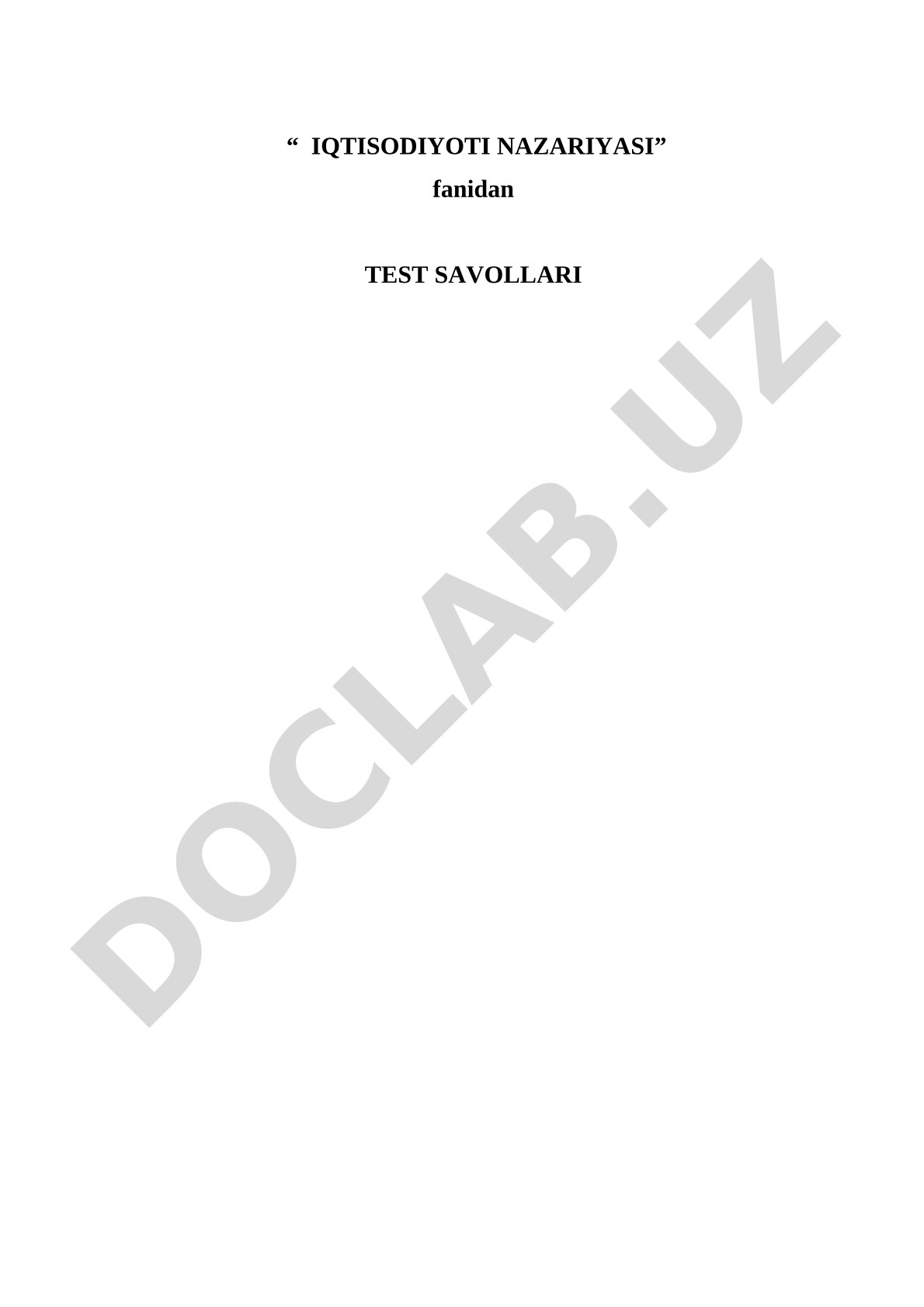 Iqtisodiyot nazariyasi fanidan test savollari