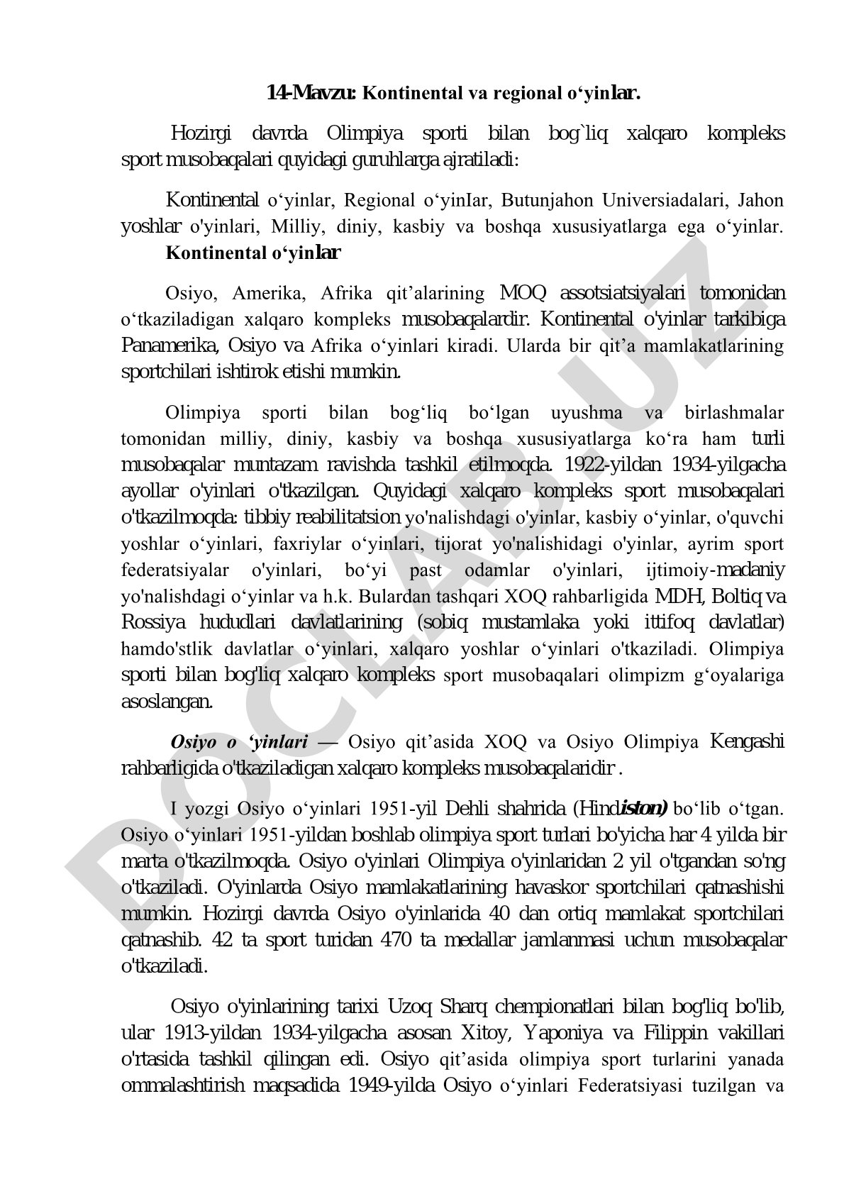 Kontinental va regional o‘yinlar
