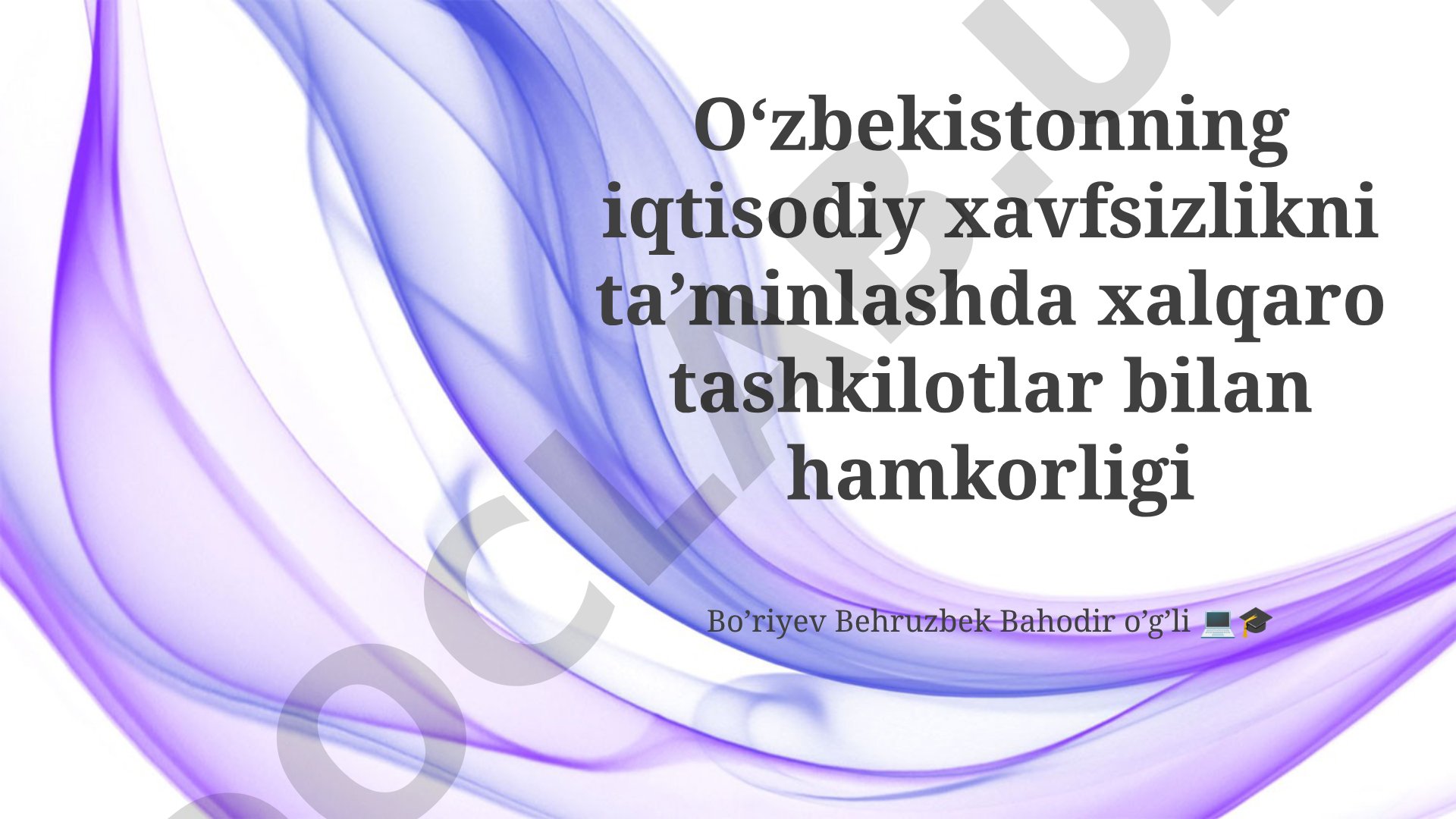 Iqtisodiy xavfsizlikda xalqaro tashkilotlar bilan hamkorlik