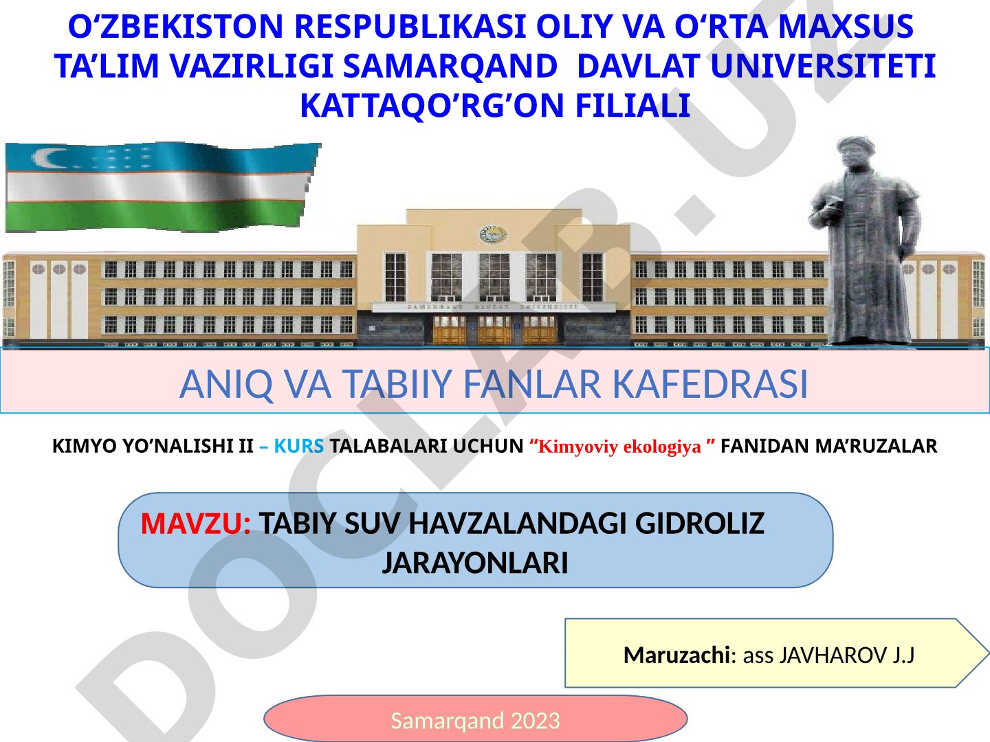 TABIY SUV HAVZALANDAGI GIDROLIZ JARAYONLARI