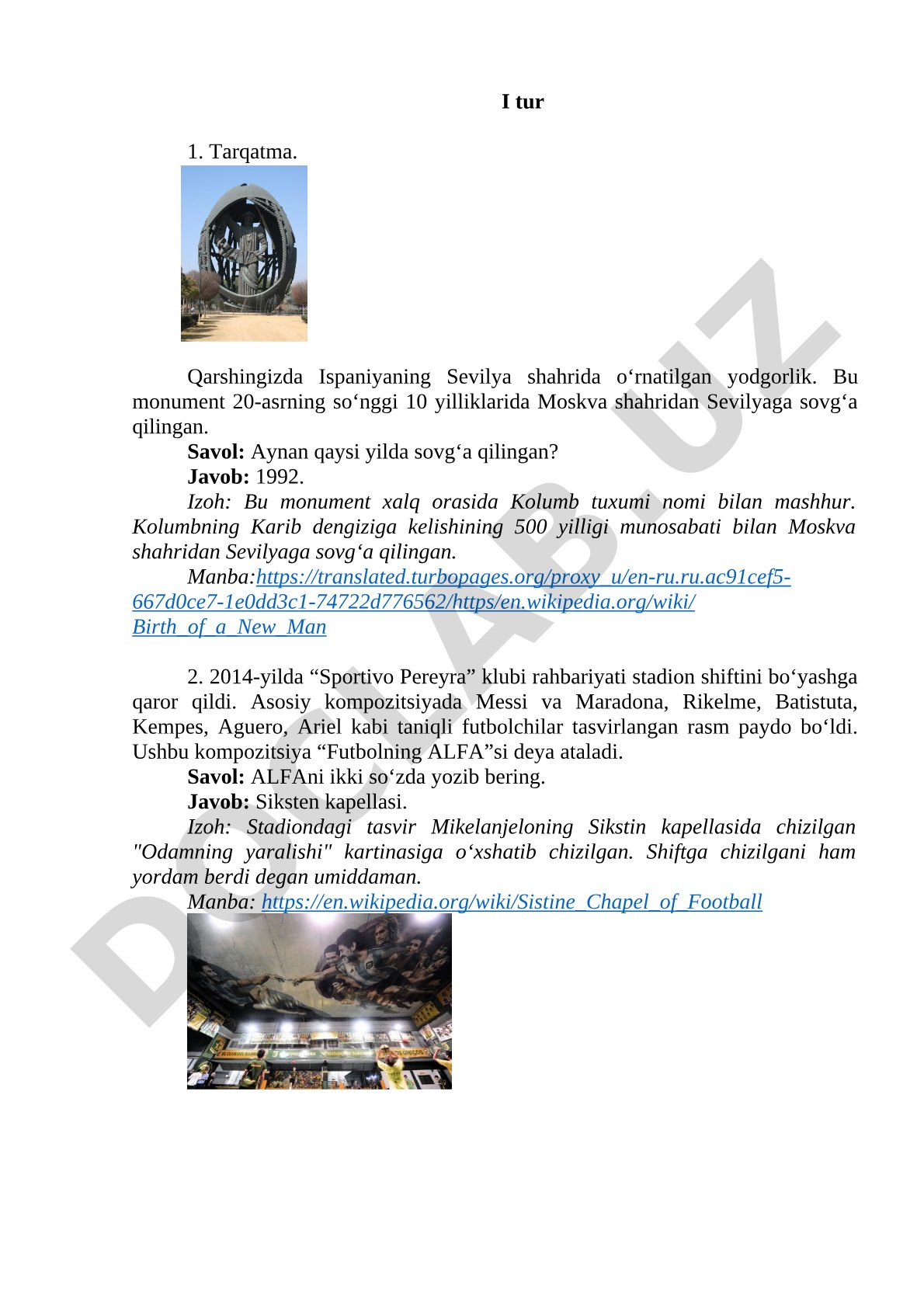 I tur savol-javoblari