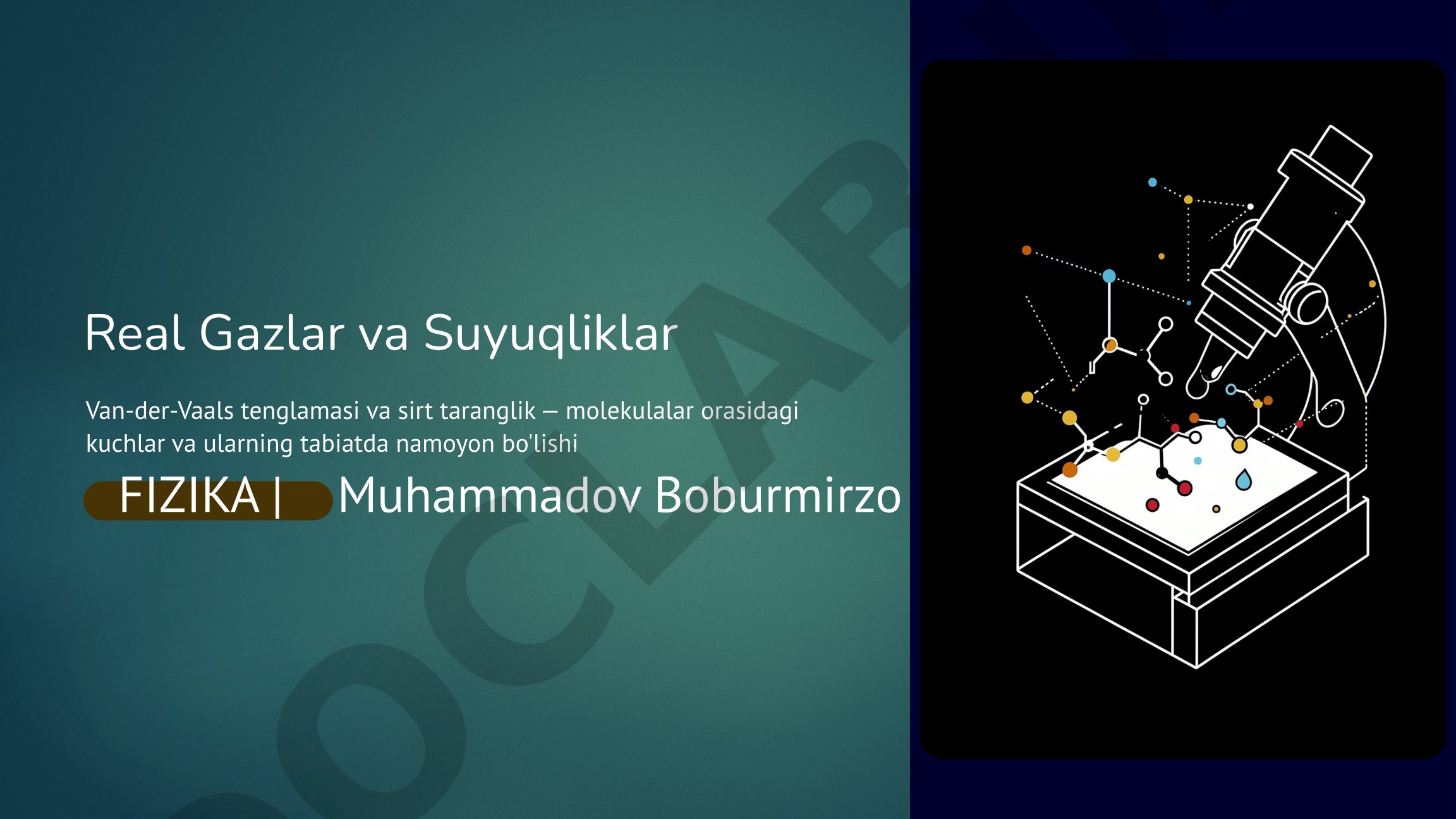 Real gazlar va suyuqliklar Van-der-Vaals tenglamasi va sirt taranglik