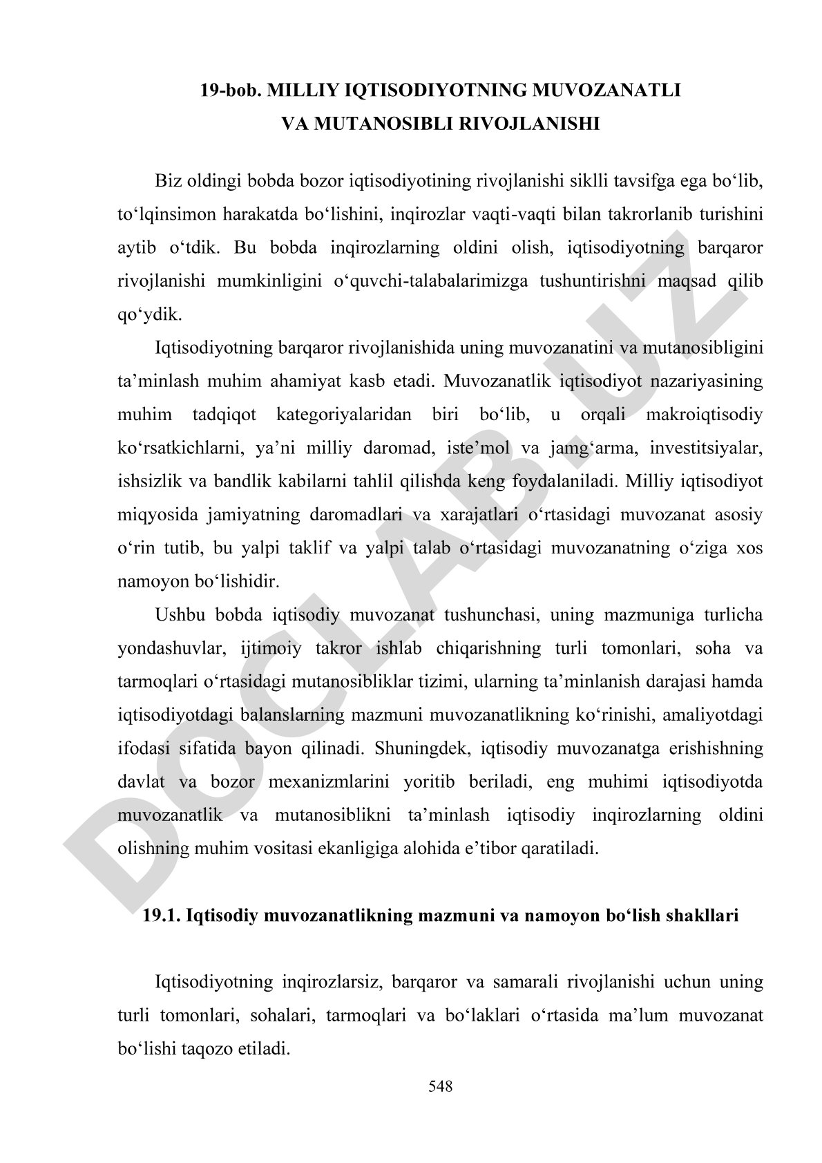 Milliy iqtisodiyotning muvozanatli va mutanosib rivojlanishi