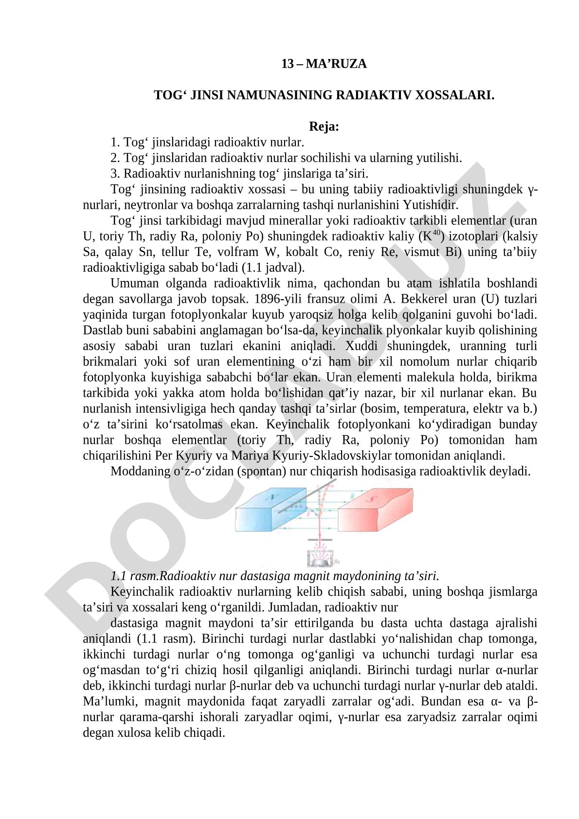 Tog‘ jinsi namunasining radiaaktiv xossalari