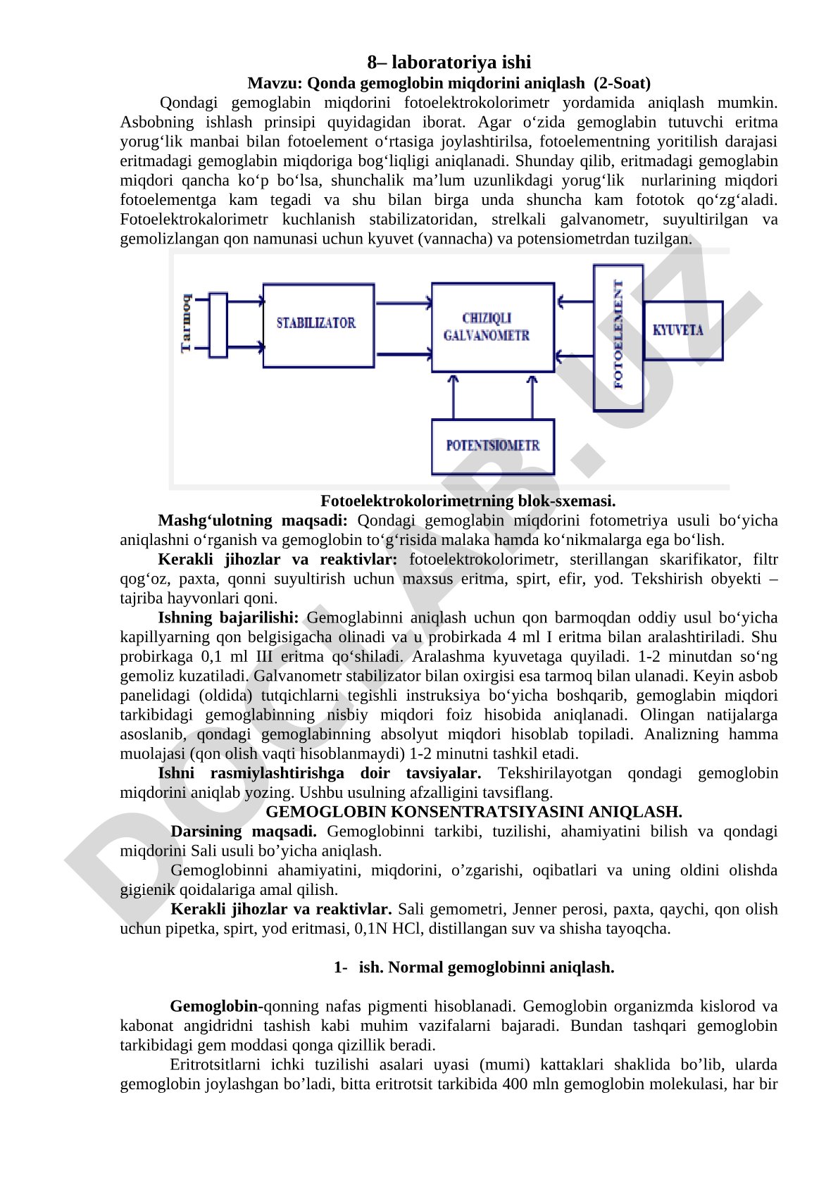 Qonda gemoglobin miqdorini aniqlash