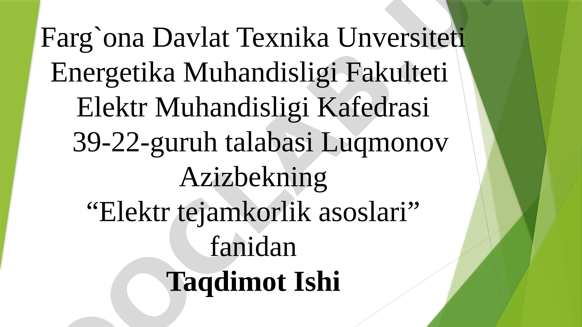 Elektr energiyasini rejalashtirish asoslari