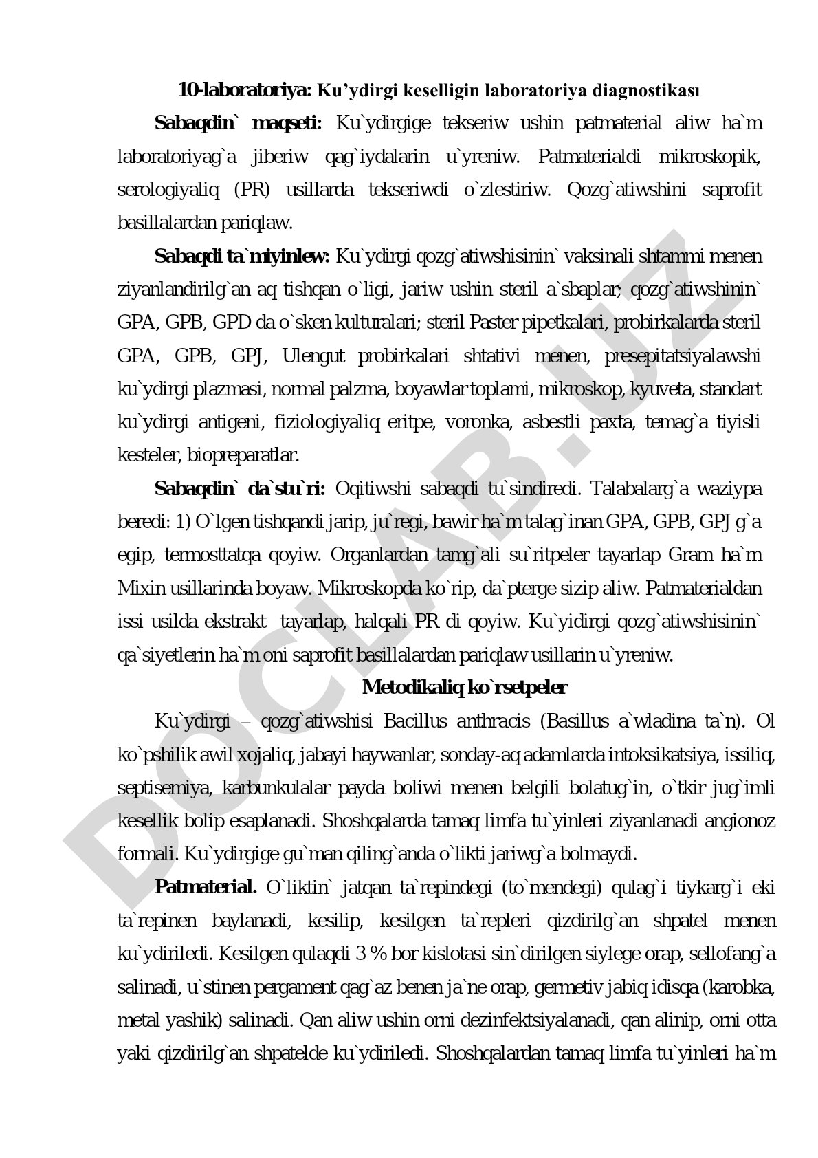 Ku’ydirgi keselligin laboratoriya diagnostikası
