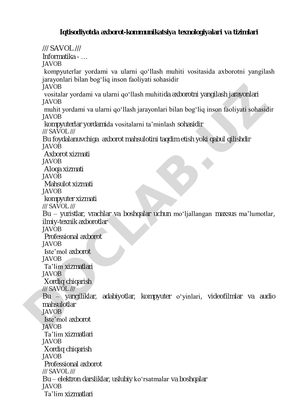 Iqtisodiyotda axborot-kommunikatsiya texnologiyalari va tizimlari