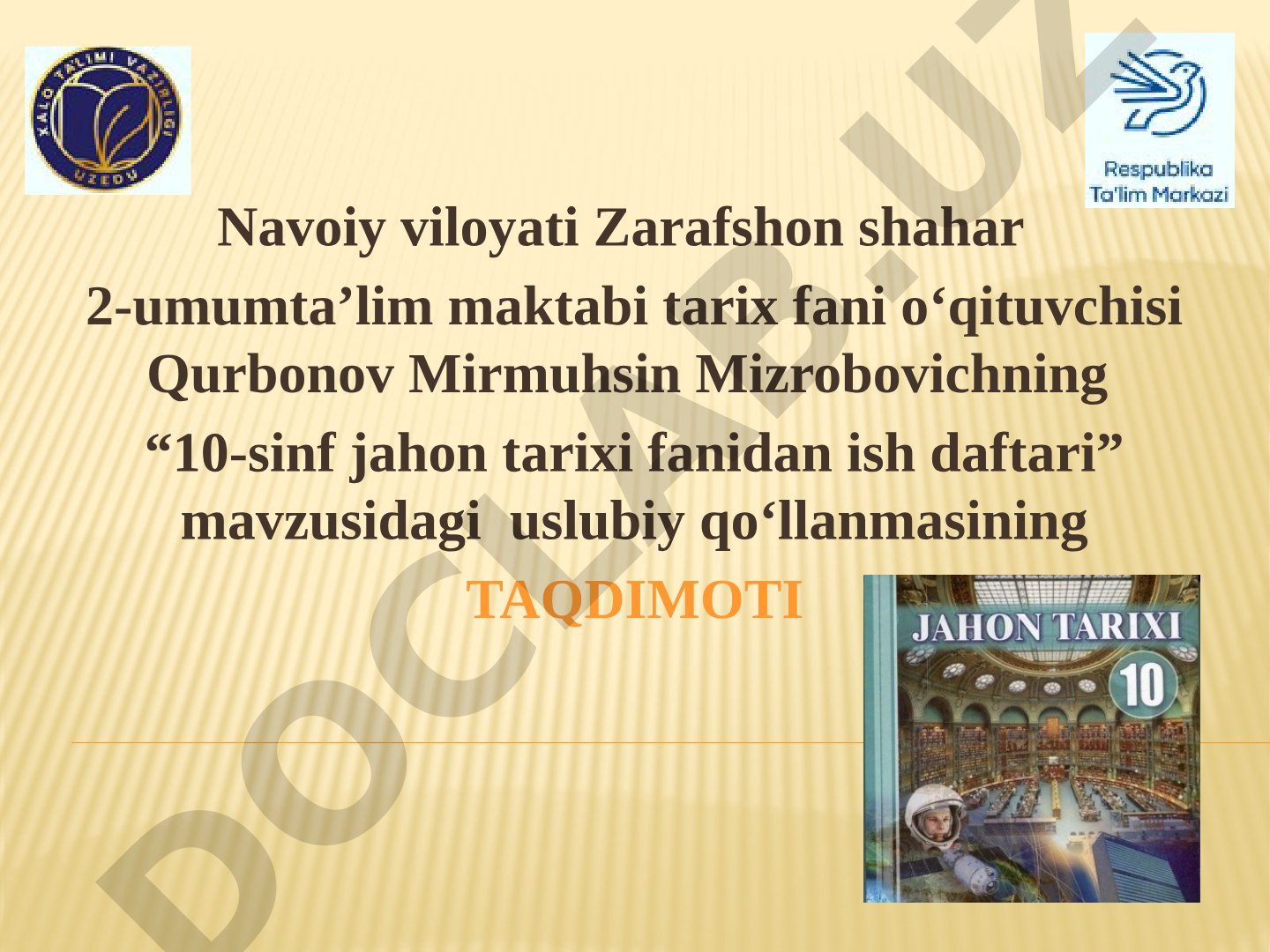 10-sinf jahon tarixi fanidan ish daftari