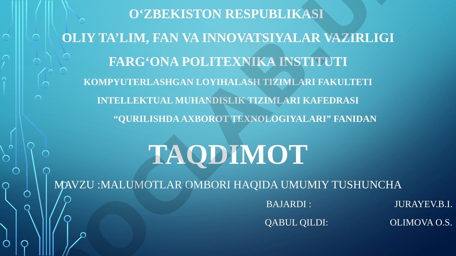 MALUMOTLAR OMBORI HAQIDA UMUMIY tushuncha
