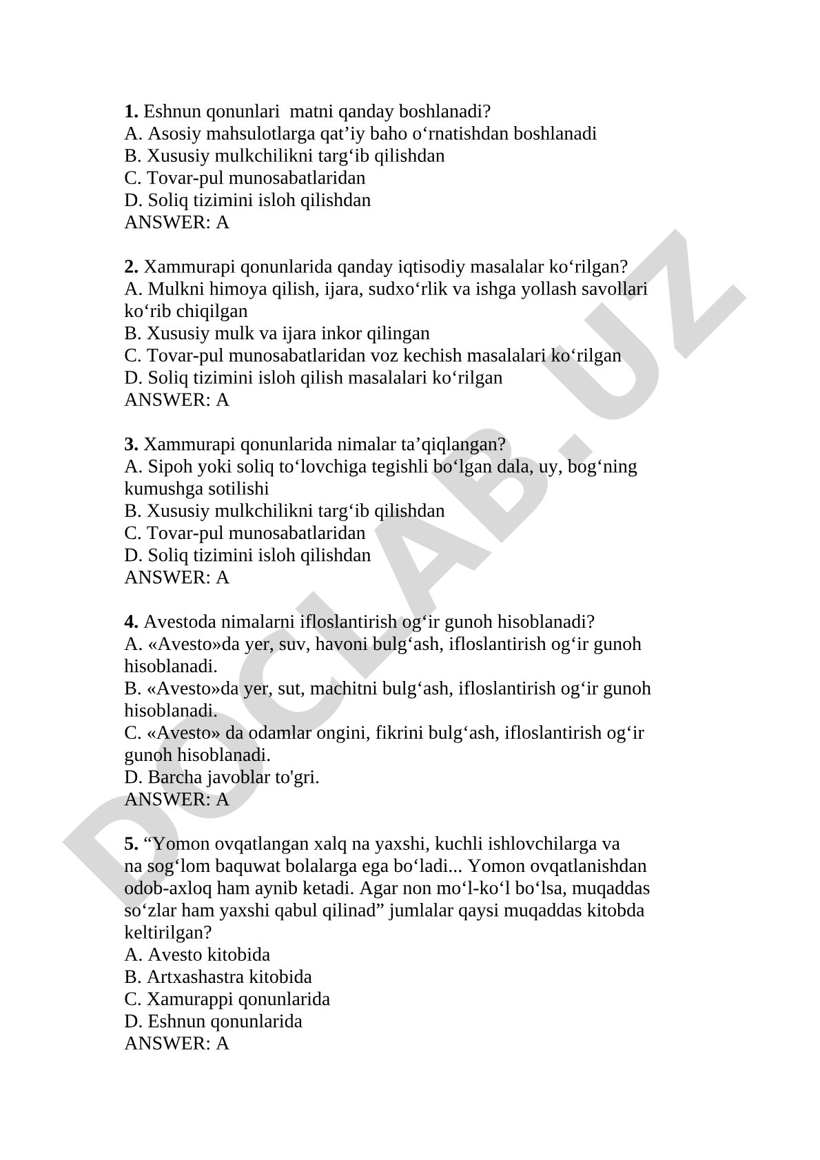 Eshnun va Xammurapi qonunlari hamda Avesto
